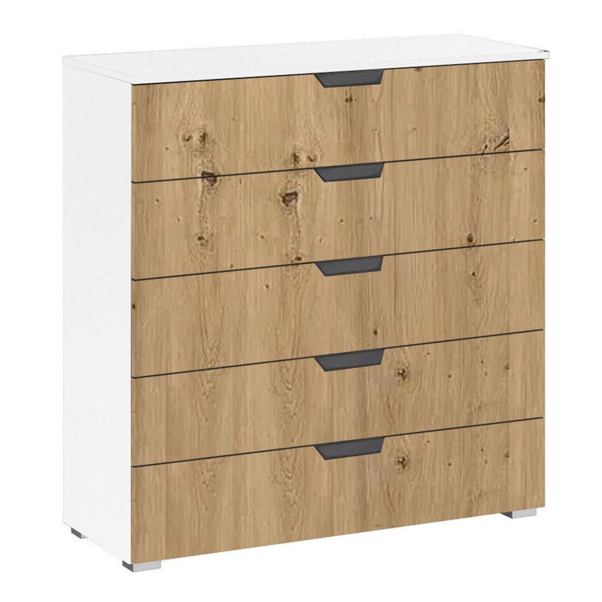Aditio Wide Chest - 5 Drawer - Alpine White & Artisan Oak