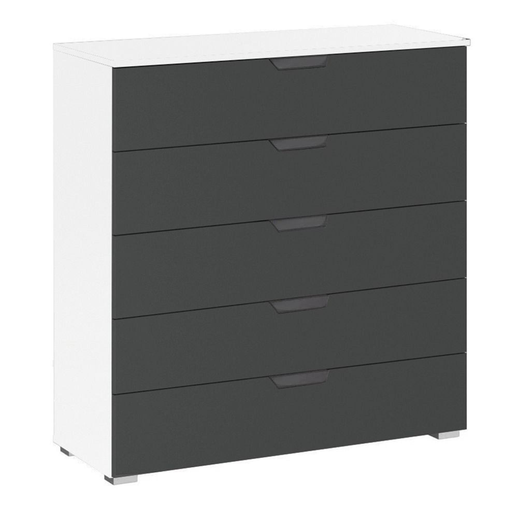 Aditio Wide Chest - 5 Drawer - Alpine White & Metallic Dark Grey