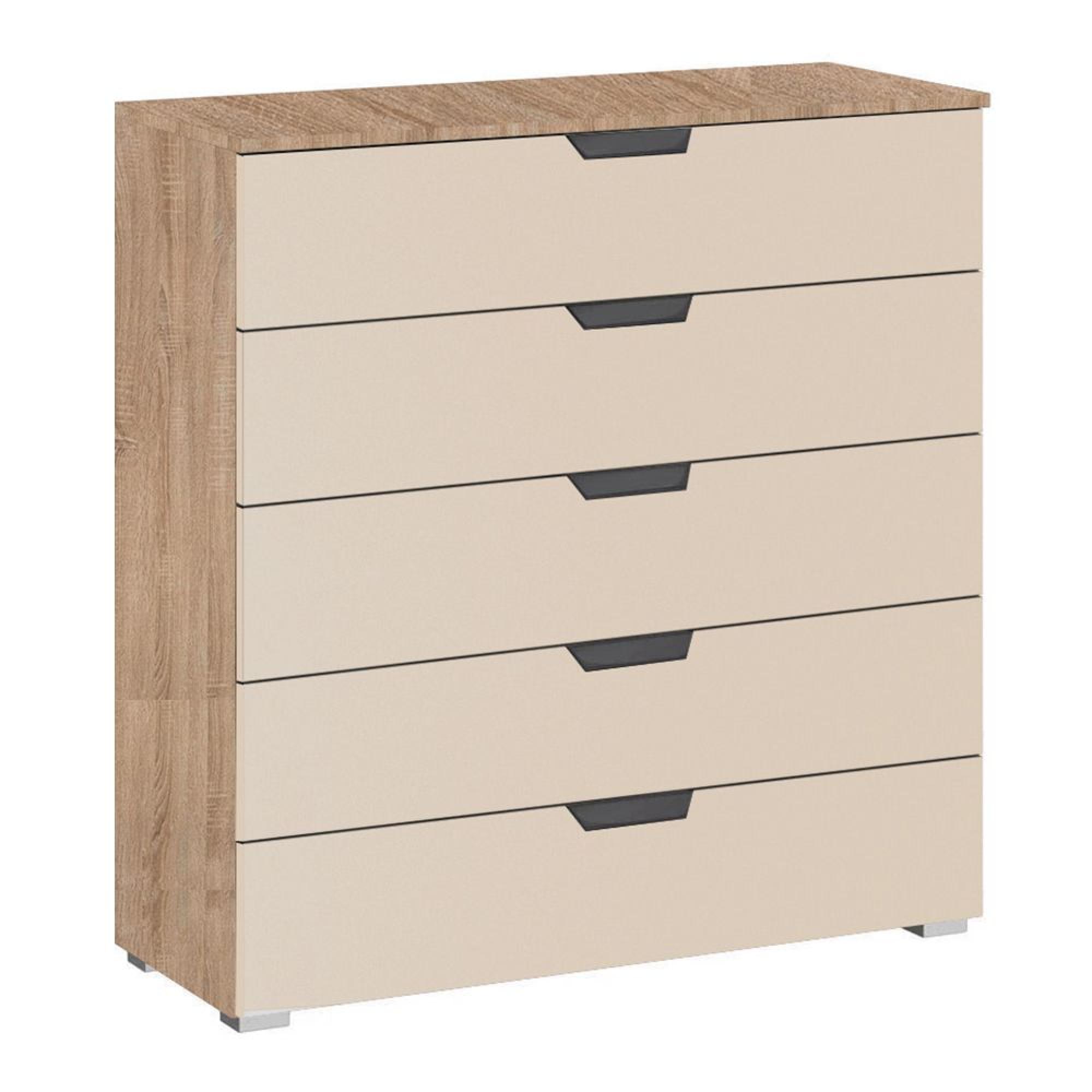 Aditio Wide Chest - 5 Drawer - Sonoma Oak & Champagne