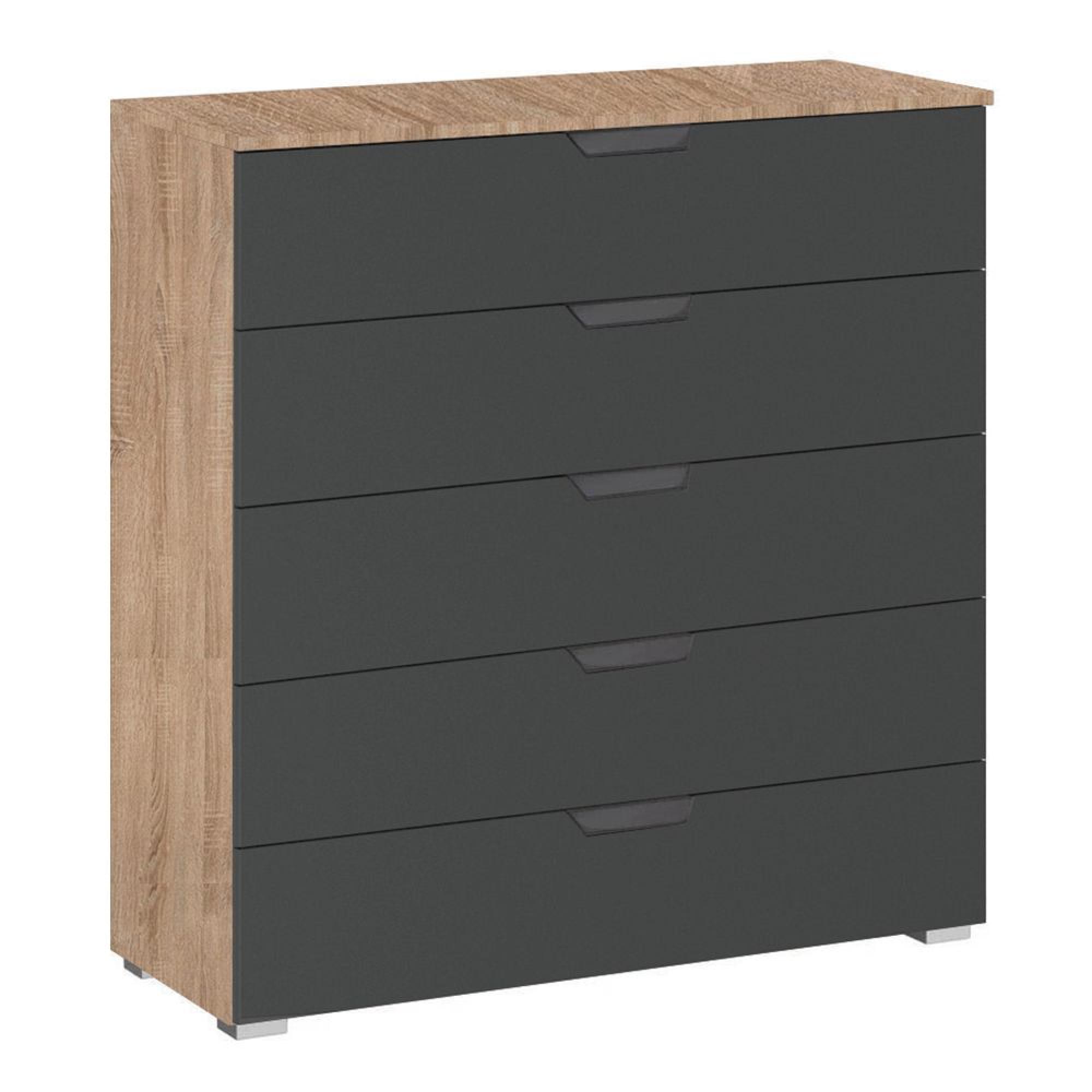 Aditio Wide Chest - 5 Drawer - Sonoma Oak & Metallic Dark Grey