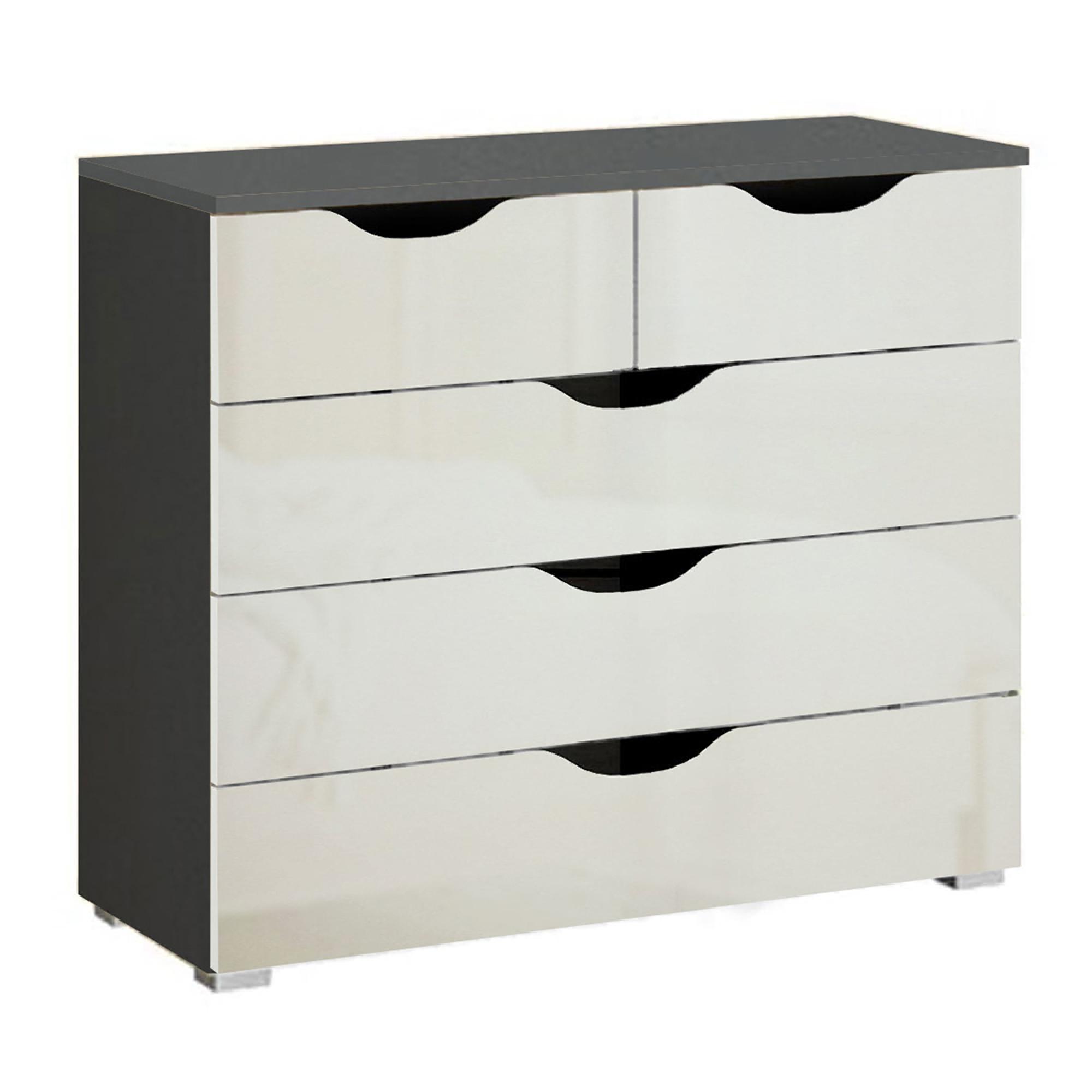 Rauch Arnstein 3+2 Drawer Chest - Metallic Dark Grey and White High Gloss