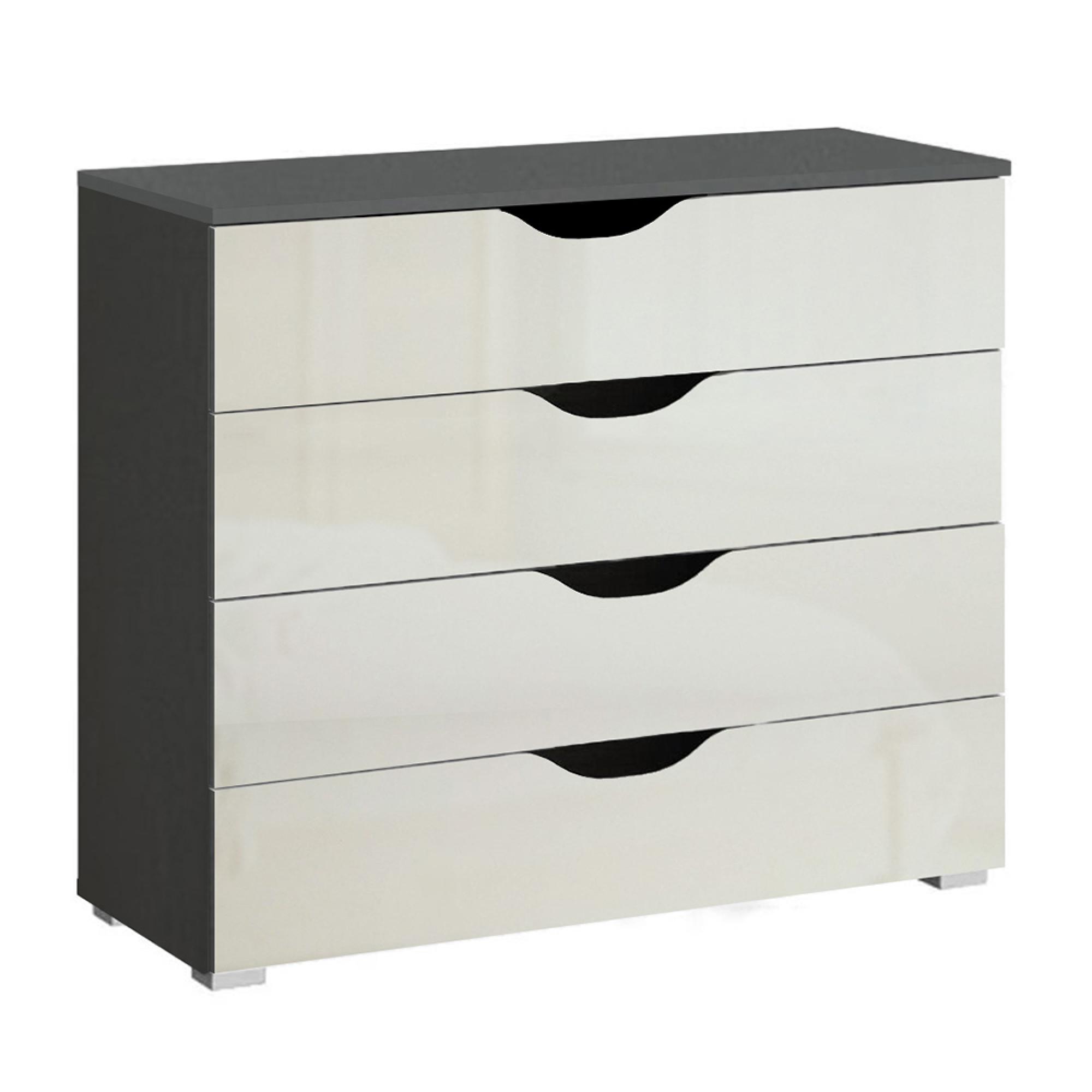 Rauch Arnstein 4 Drawer Chest - Metallic Dark Grey and White High Gloss