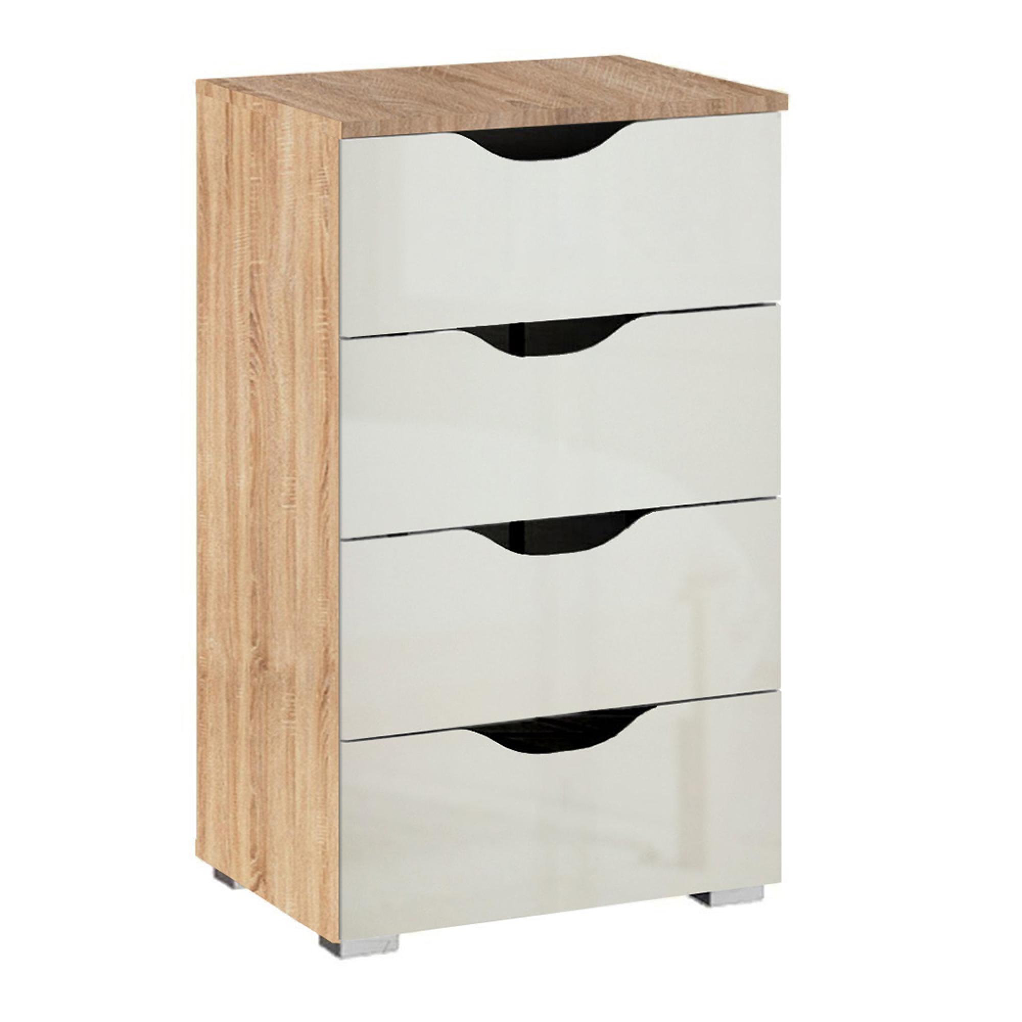 Rauch Arnstein 4 Drawer Narrow Chest - Sonoma Oak and White High Gloss