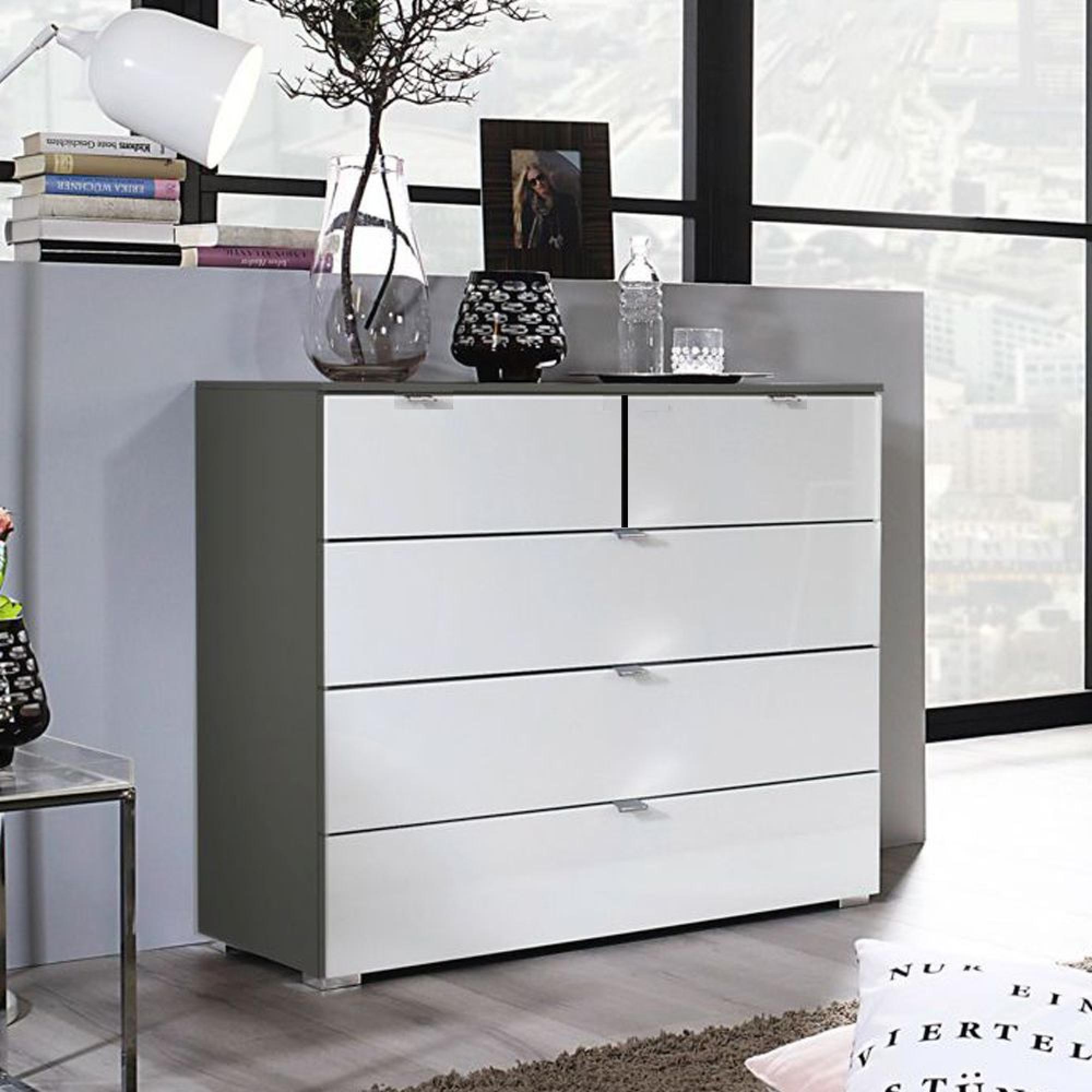 Rauch Erimo 3+2 Drawer Chest - Graphite and Crystal White Glass