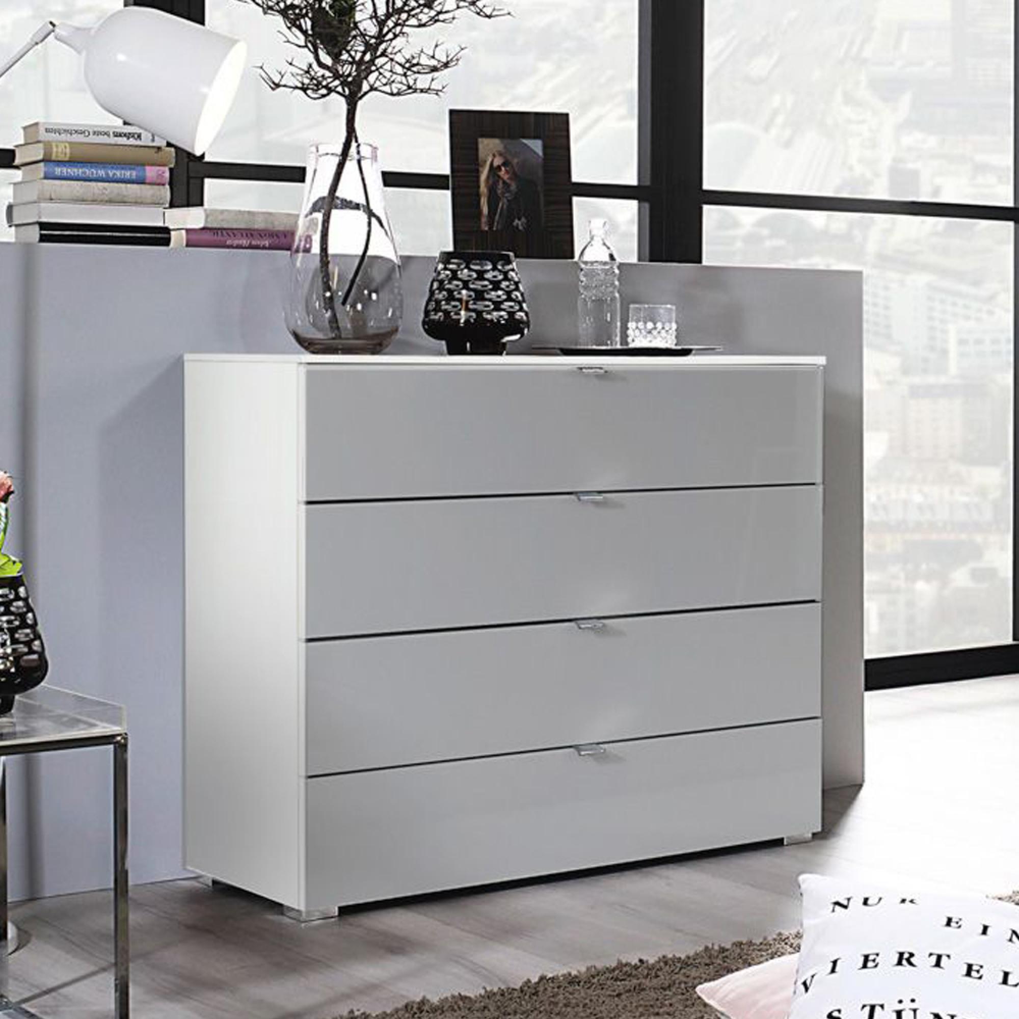 Rauch Erimo 4 Drawer Chest - Alpine White and Silk Grey Glass