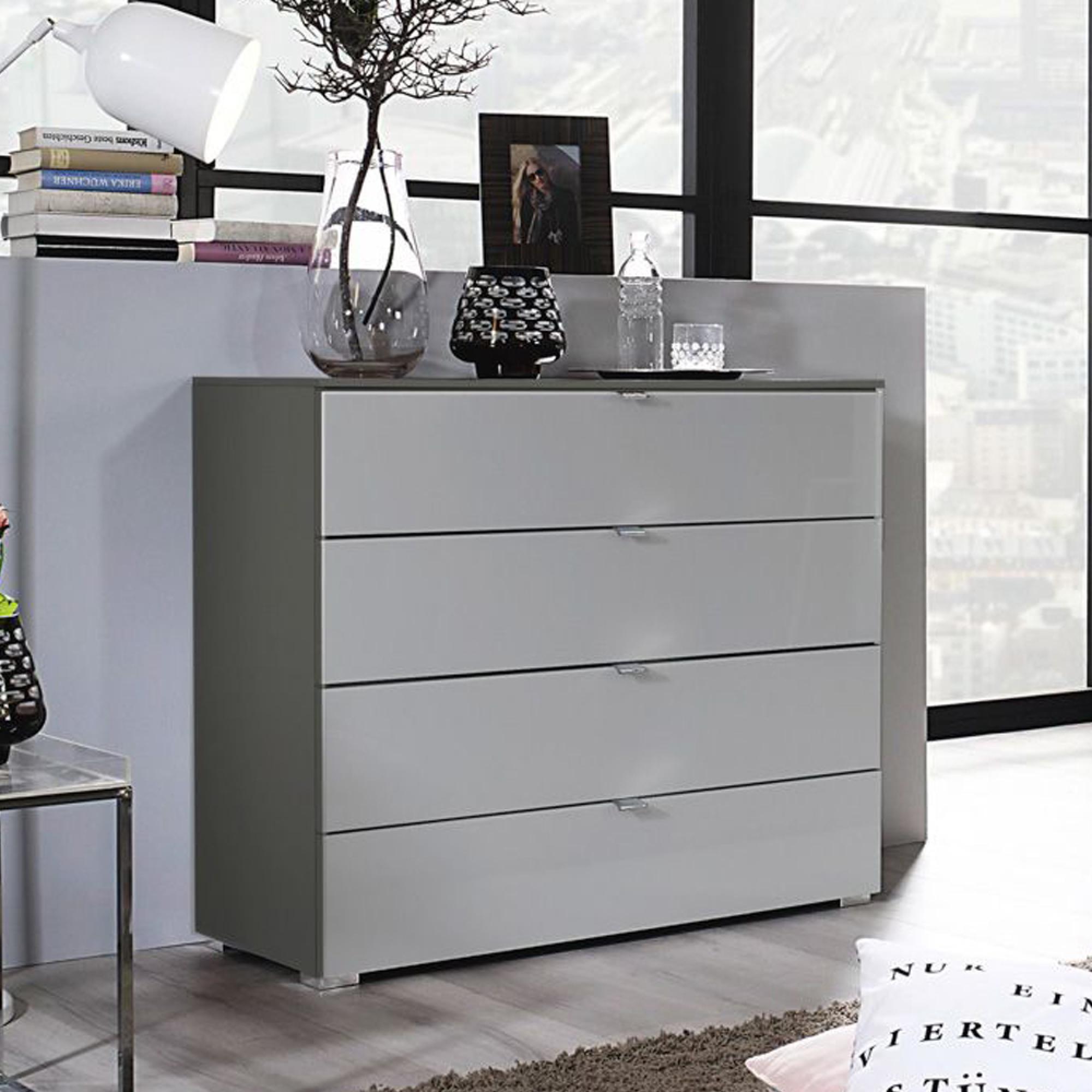 Rauch Erimo 4 Drawer Chest - Graphite and Silk Grey Glass