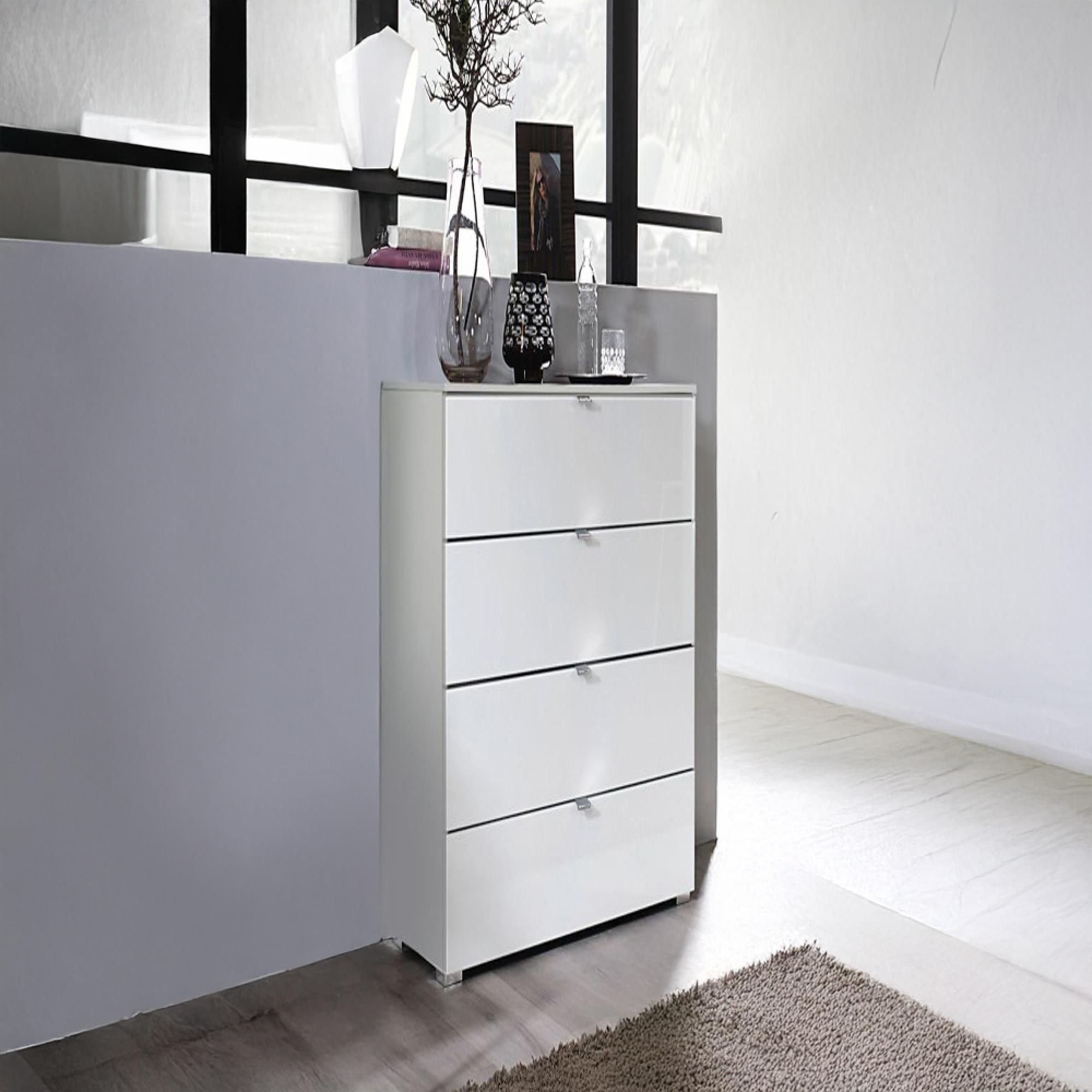 Rauch Erimo 4 Drawer Narrow Chest - Silk Grey and Crystal White Glass