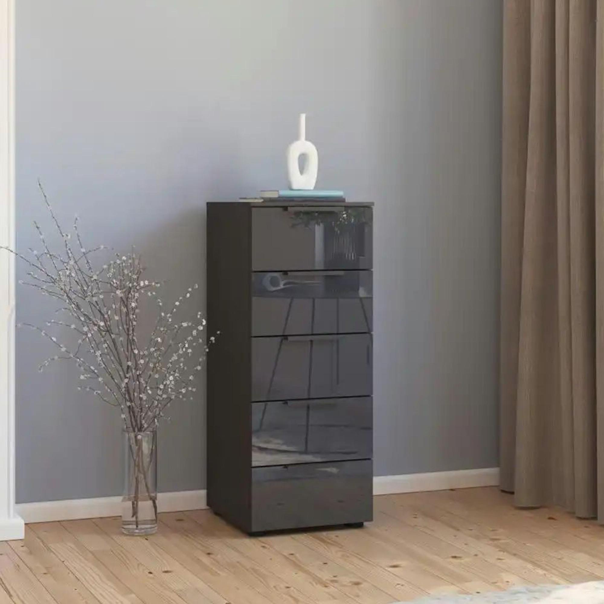 Rauch Flipp 5 Drawer Tall Chest with Adjustable Height - Graphite and Basalt Glass