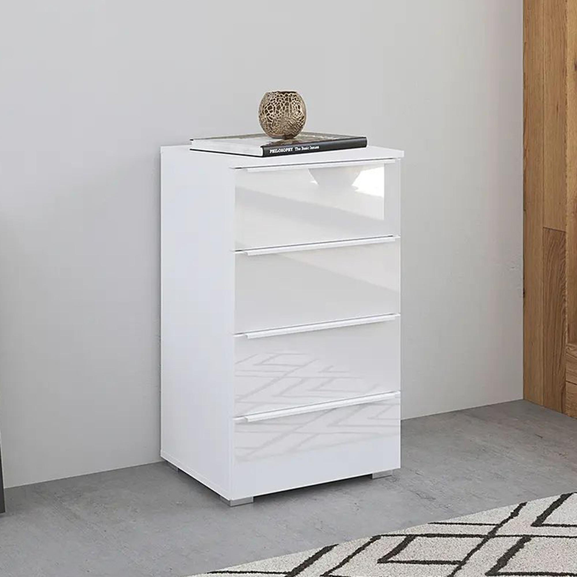 Rauch Monostar 4 Drawer Chest - Alpine White with White Glass
