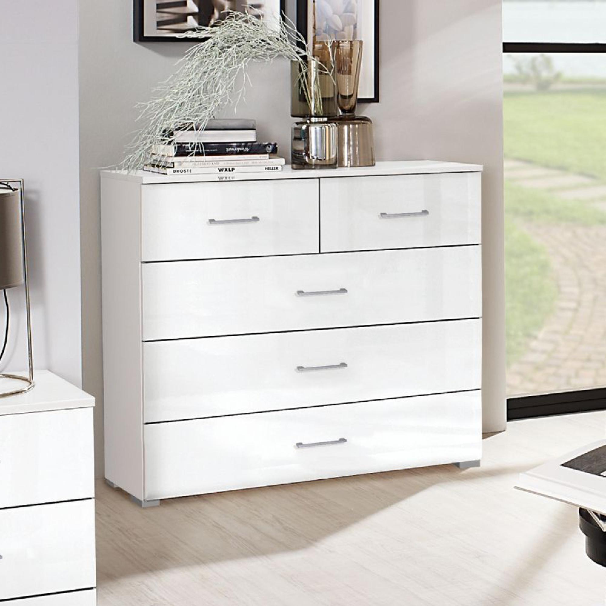 Rauch Morella 3+2 Drawer Chest - Alpine White and White High Gloss