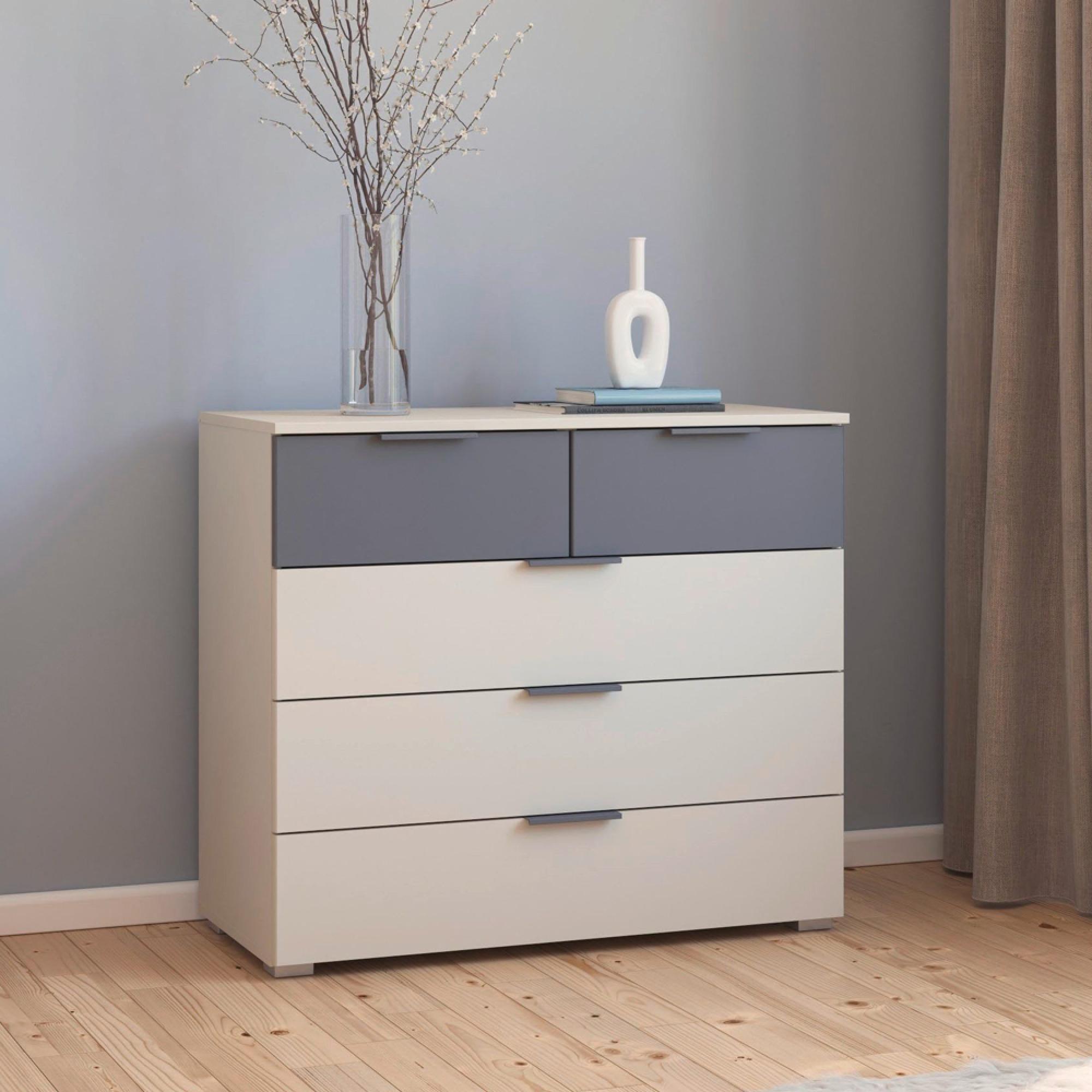 Rauch Sajo 3+2 Drawer Chest - Champagne and Metallic Dark Grey
