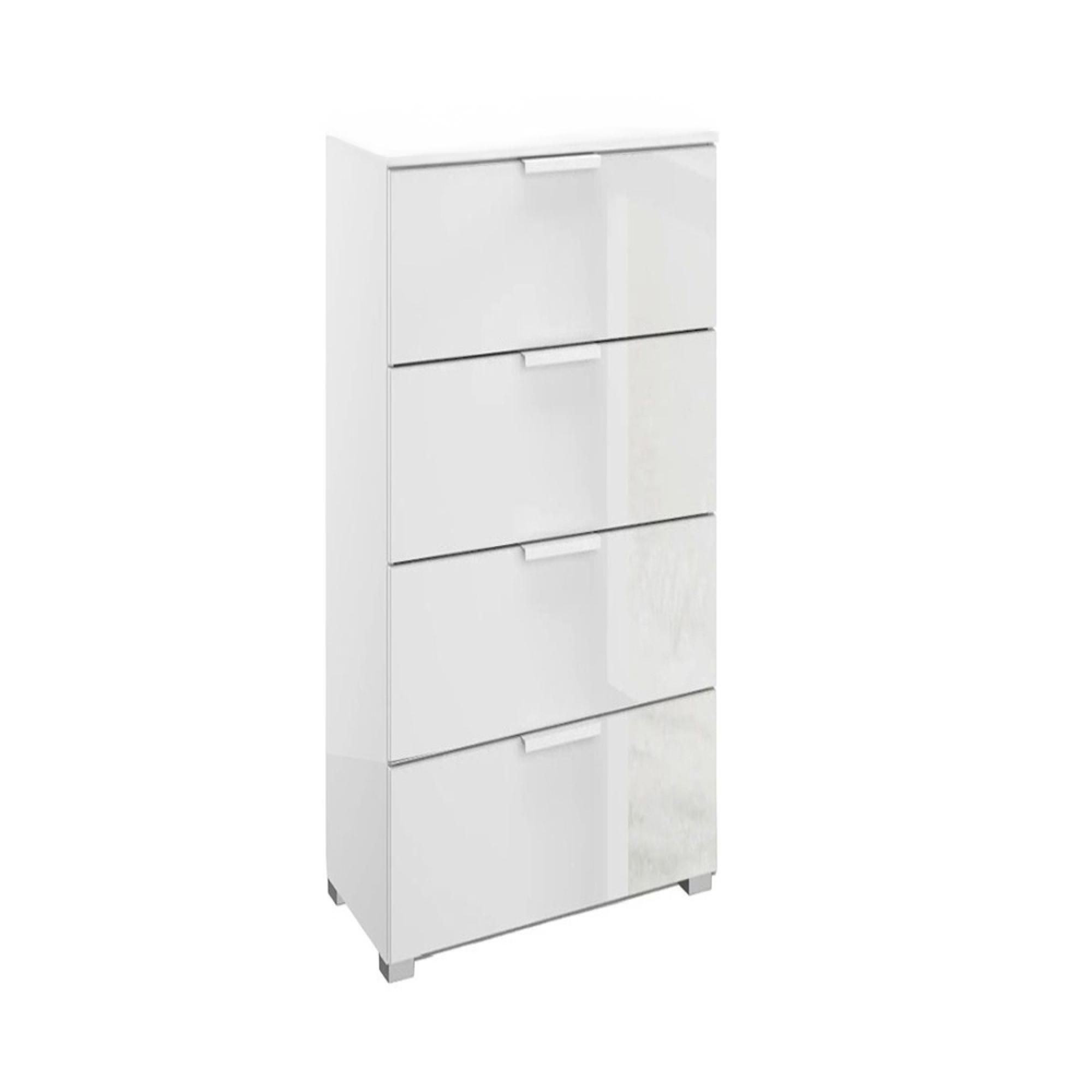 Rauch Skat Meridian 4 Drawer Narrow Chest - Alpine White and Crystal White Glass