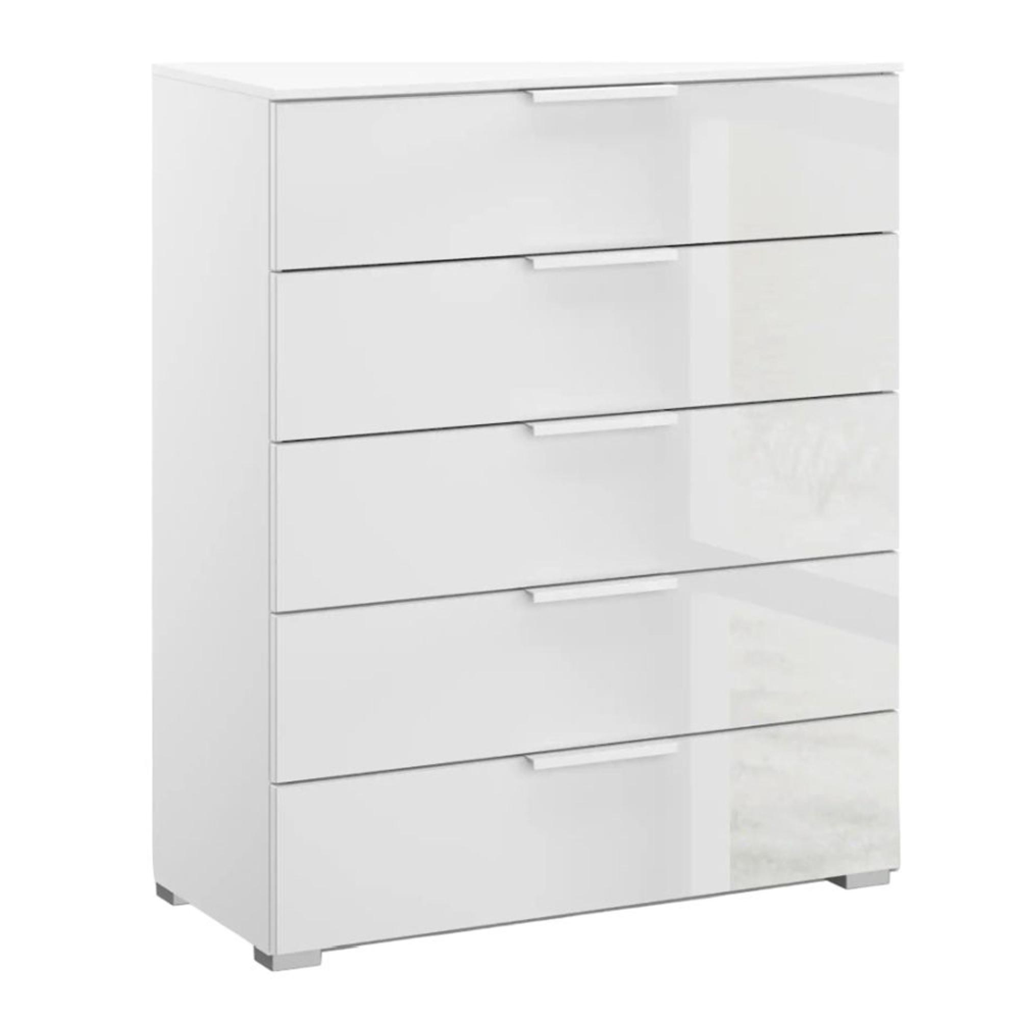 Rauch Skat Meridian 5 Drawer Chest - Alpine White and Crystal White Glass