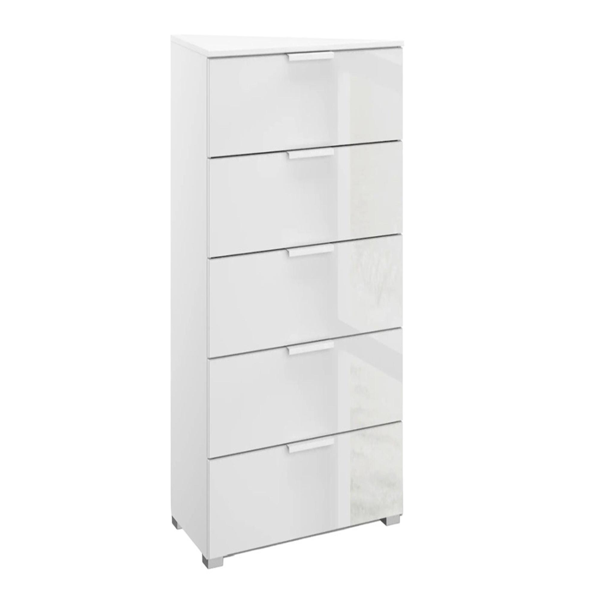 Rauch Skat Meridian 5 Drawer Tall Chest - Alpine White and Crystal White Glass