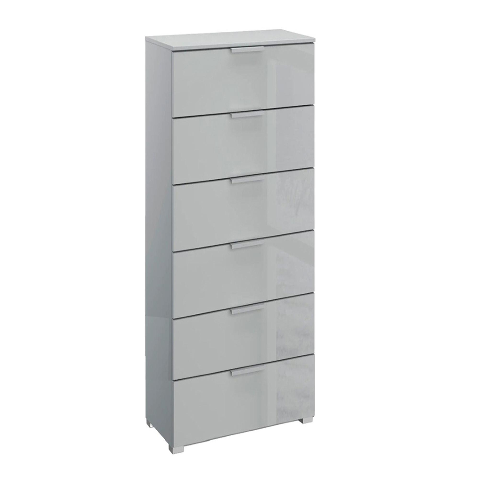 Rauch Skat Meridian 6 Drawer Tall Chest - Silk Grey and Silk Grey Glass