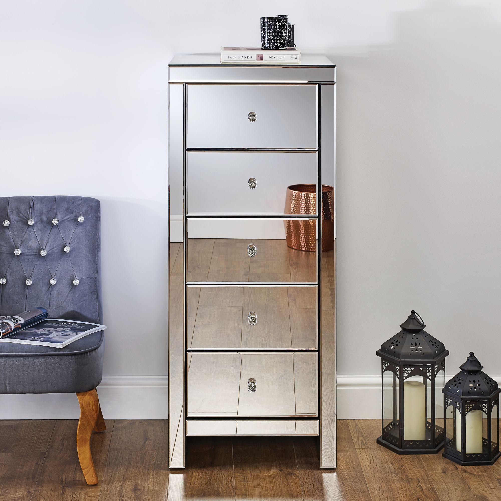Seville Tall Chest - 5 Drawer - Mirrored