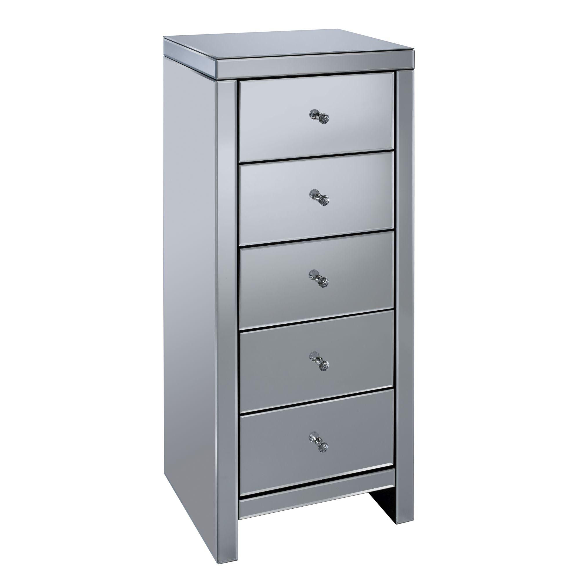 Seville Tall Chest - 5 Drawer - Mirrored