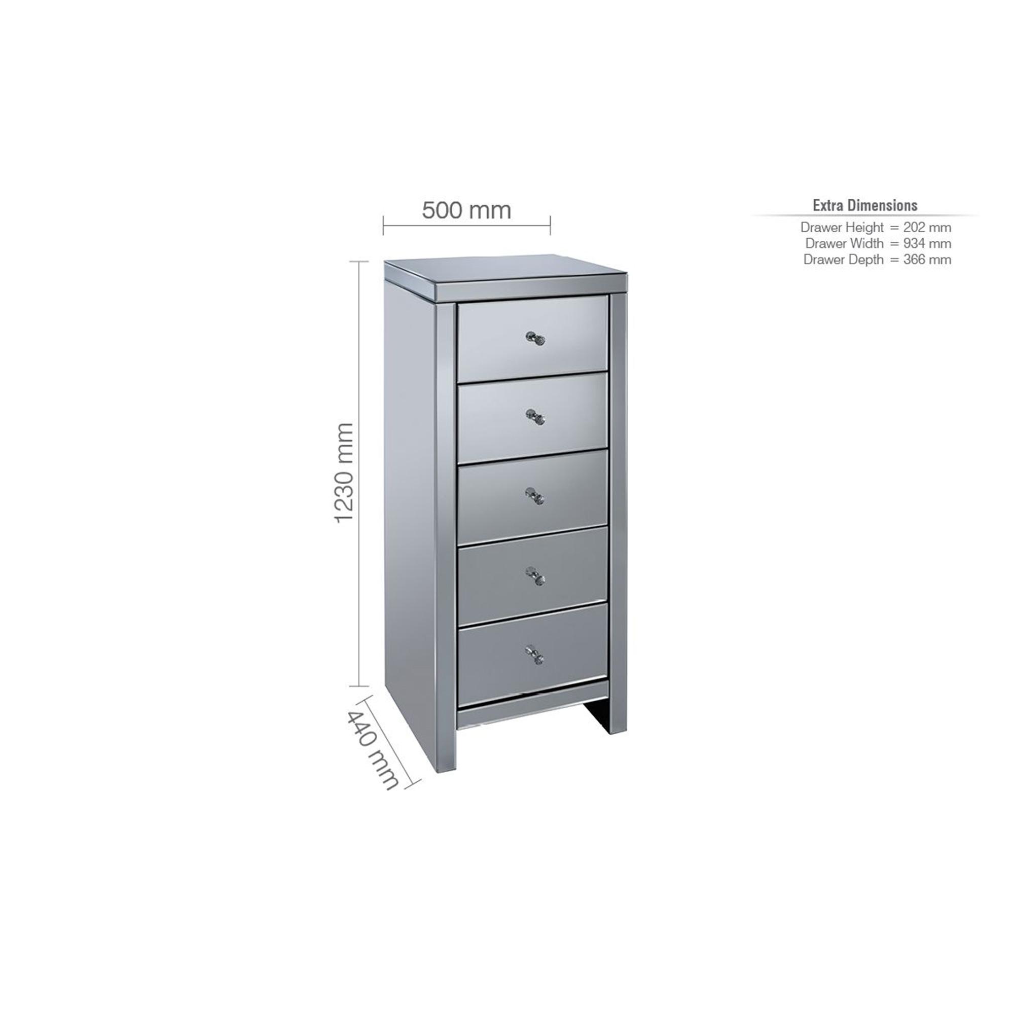 Seville Tall Chest - 5 Drawer - Mirrored