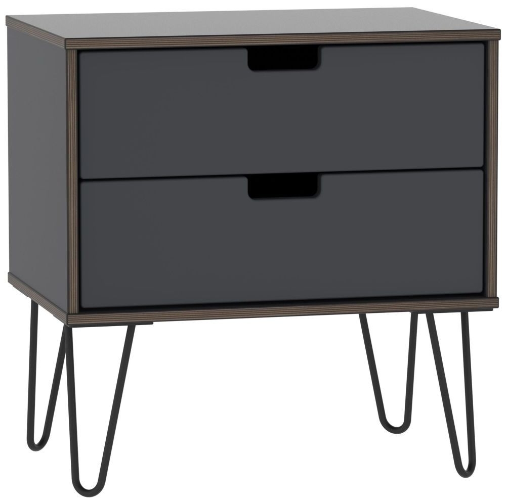 Shanghai Graphite 2 Drawer Midi Chest with Hairpin Legs