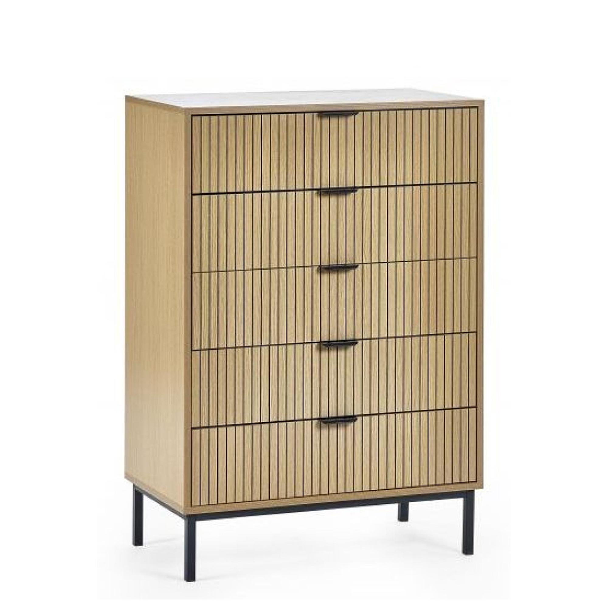 Sia Chest of Drawers - 5 Drawer - Ribbed - Oak