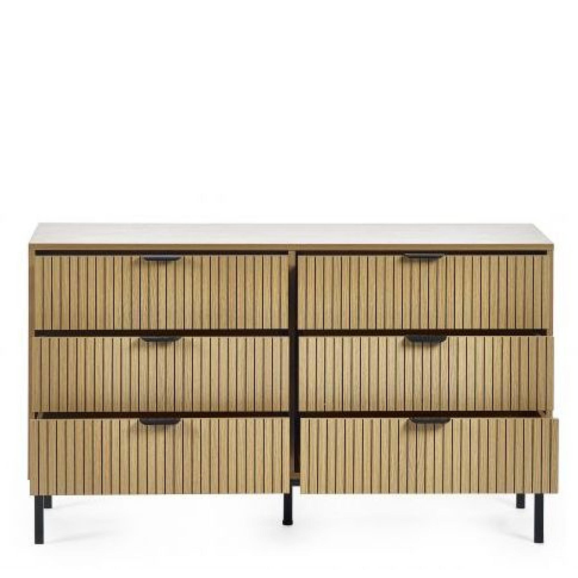 Sia Chest of Drawers - 6 Drawer - Wide - Ribbed - Oak