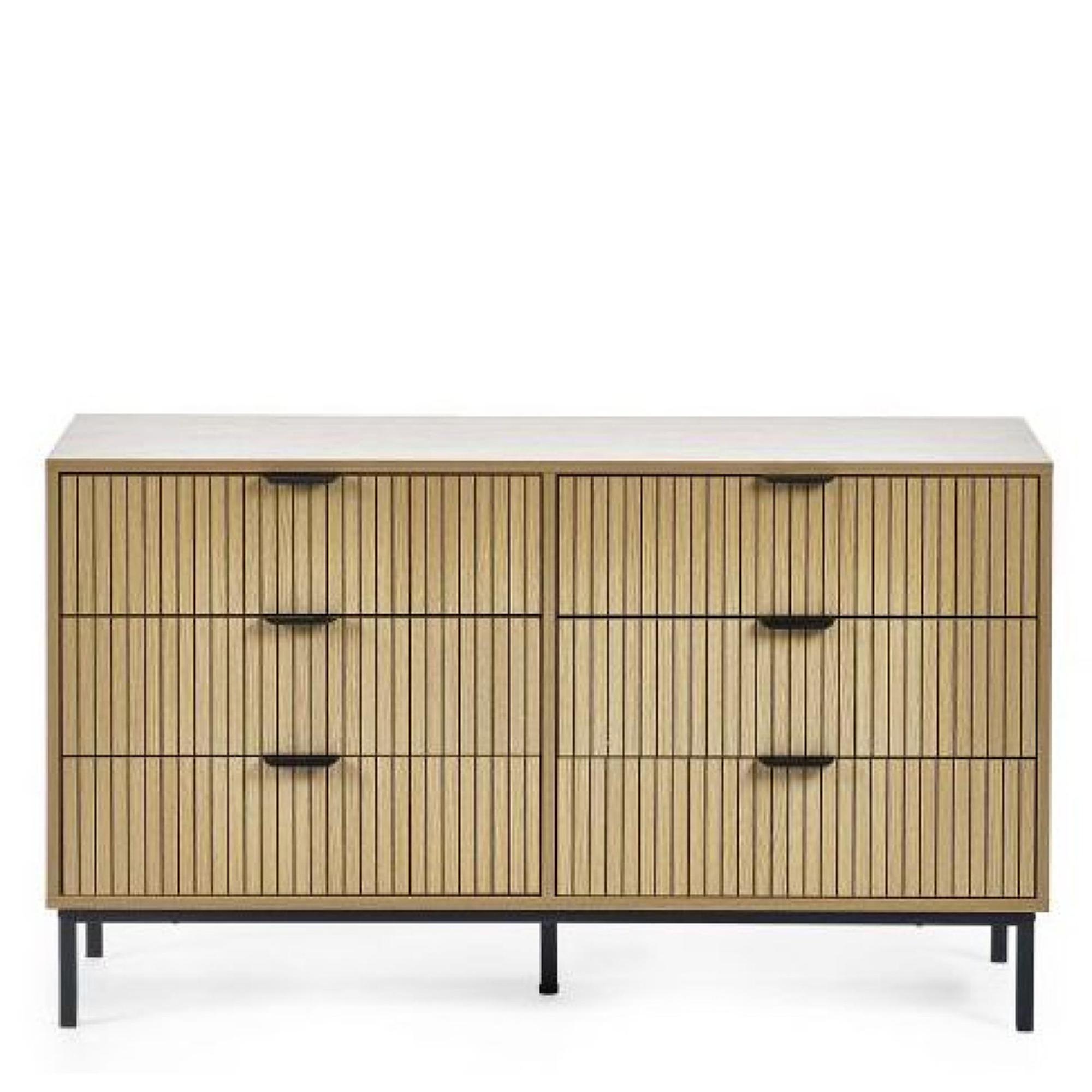 Sia Chest of Drawers - 6 Drawer - Wide - Ribbed - Oak