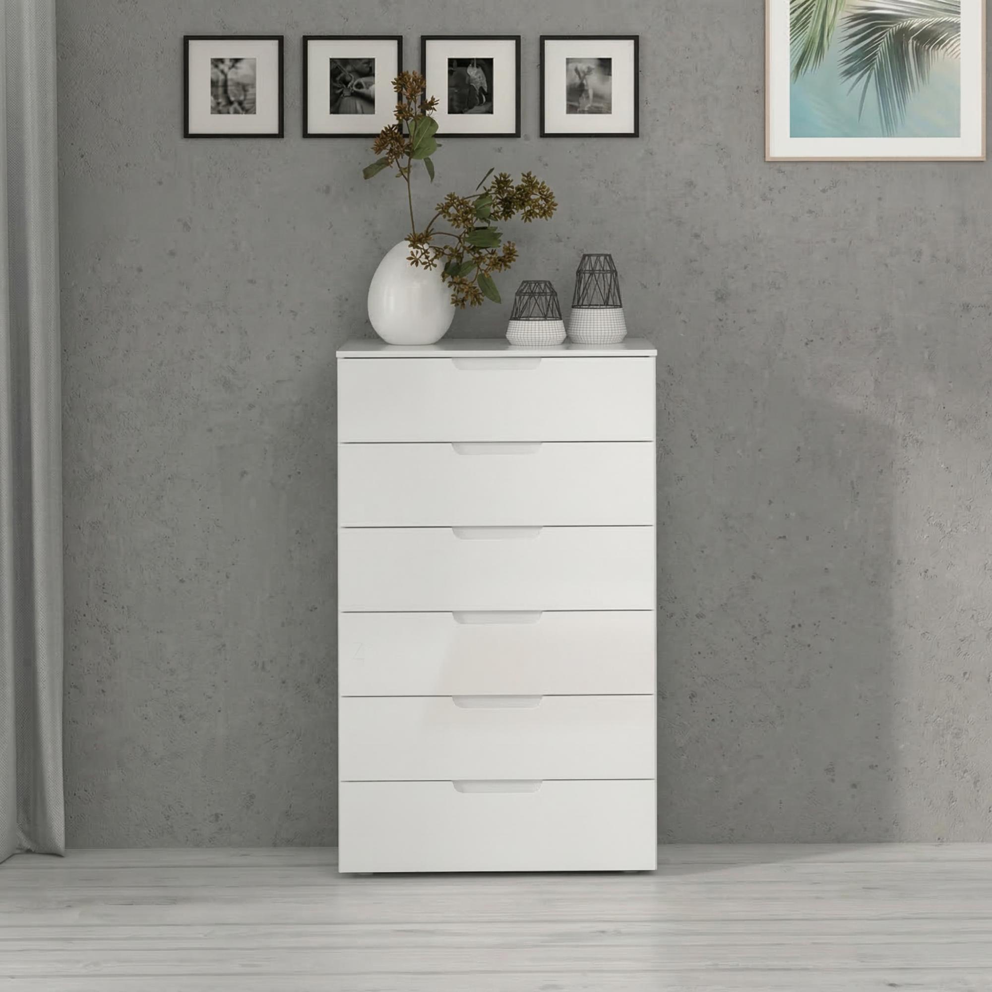 Sienna Chest - 6 Drawer - Tall - White Gloss