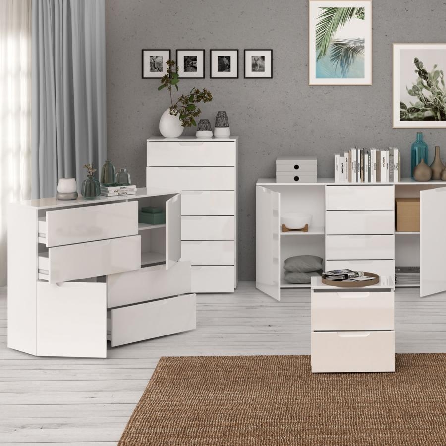 Sienna White Gloss 6 Drawer Tall Chest