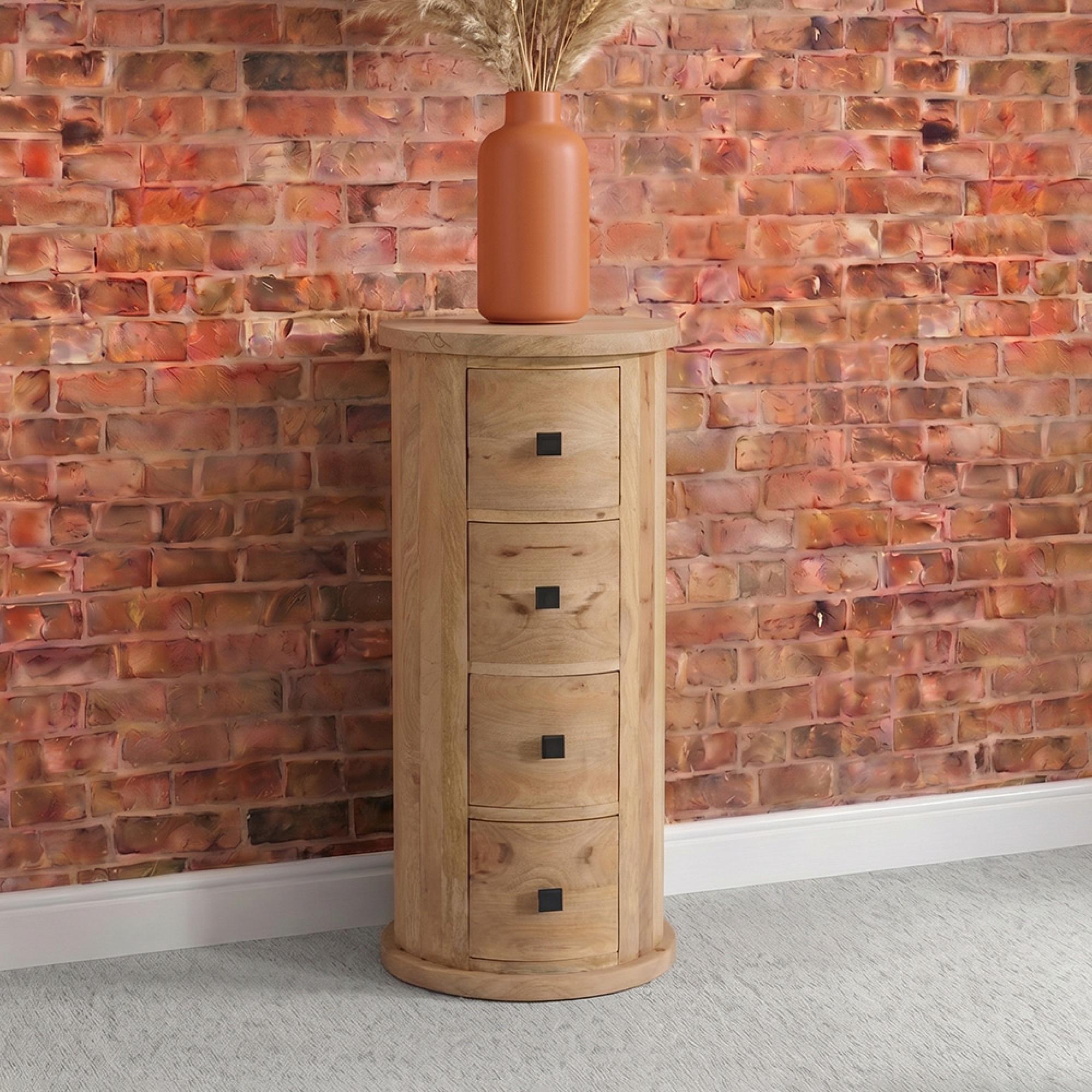 Silvasa Chest - 4 Drawer - Narrow - Drum - Mango Wood