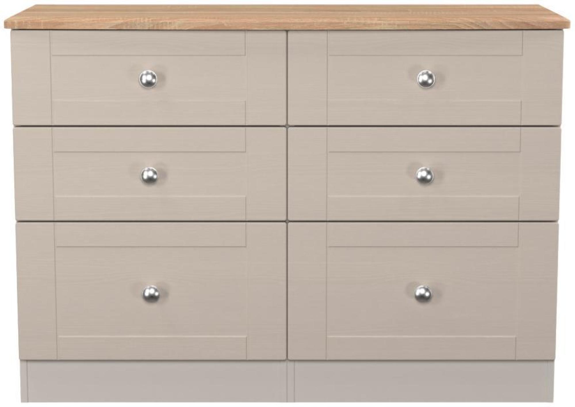 Sussex Cashmere and Oak Effect 6 Drawer Midi Chest