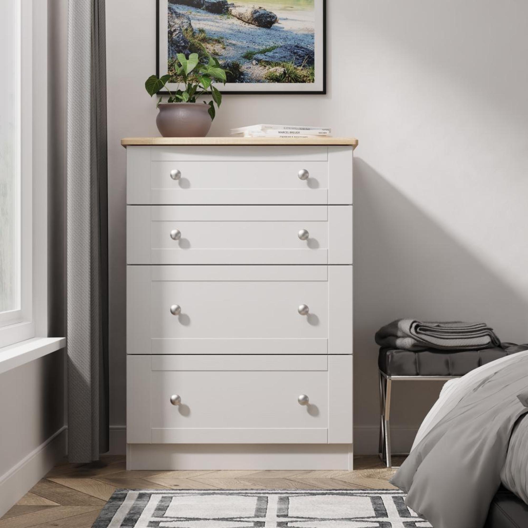 Sussex Deep Chest - 4 Drawer - Grey and Oak
