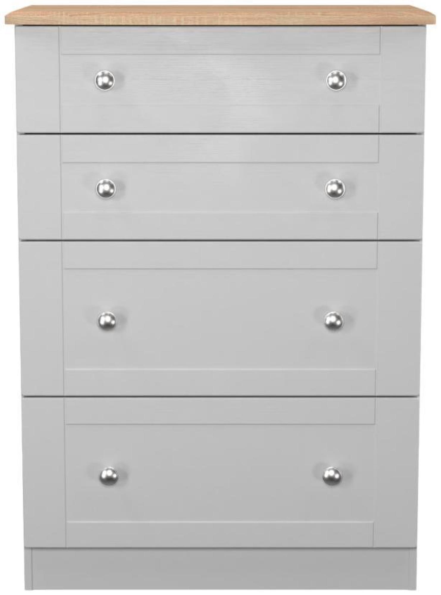 Sussex Grey and Oak Effect 4 Drawer Deep Chest