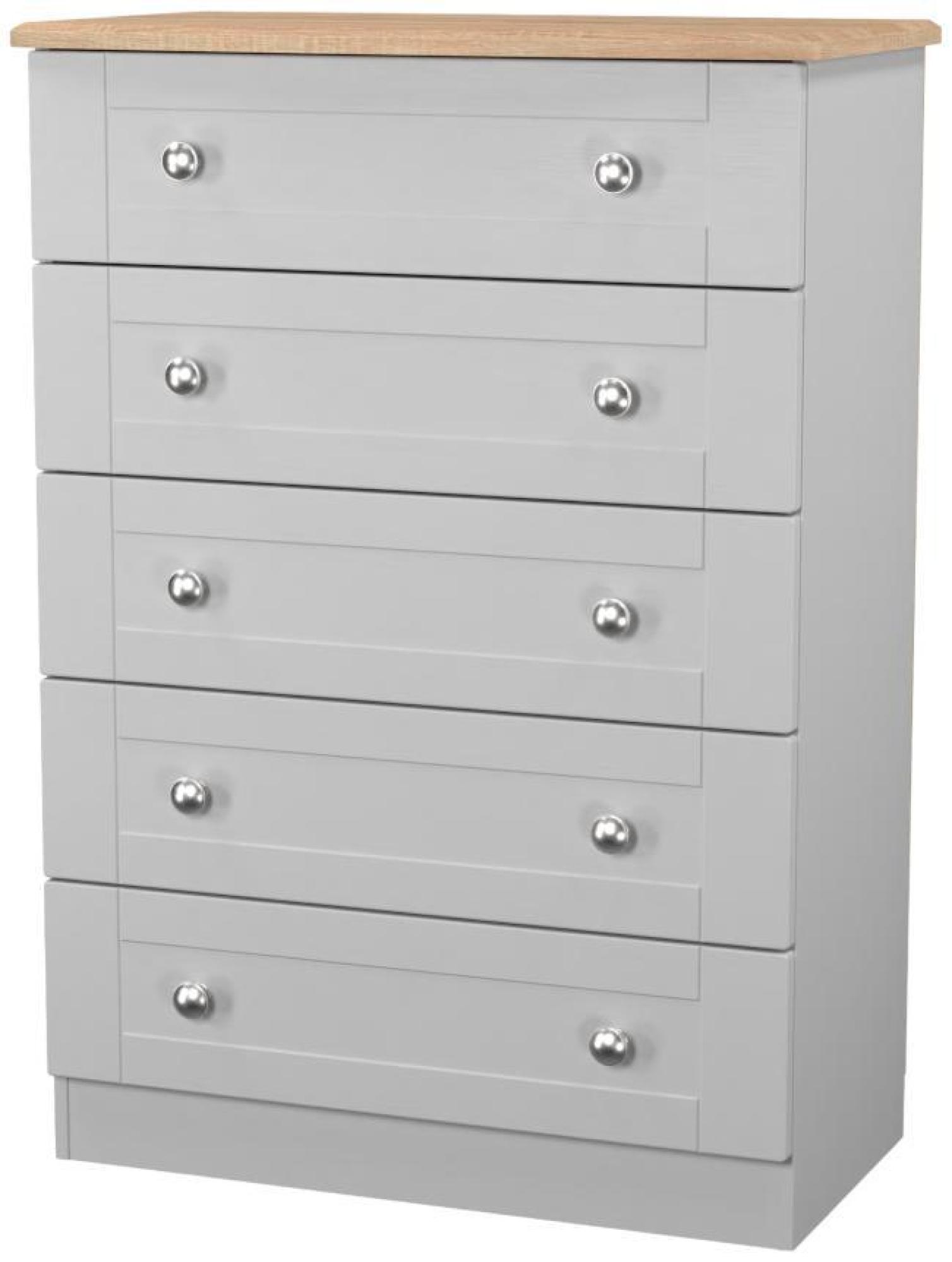 Sussex Chest - 5 Drawer - Grey and Oak