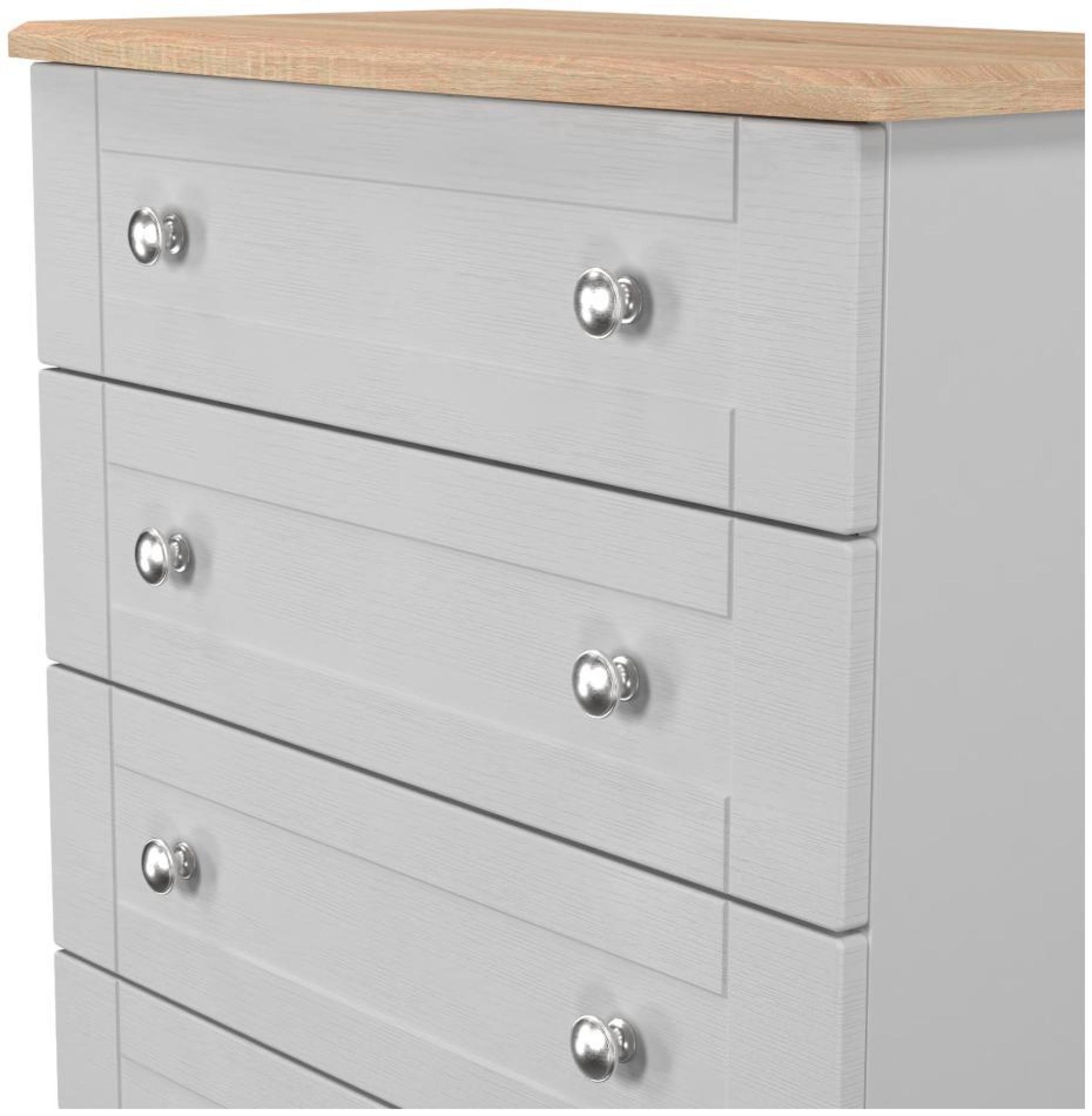 Sussex Chest - 5 Drawer - Grey and Oak