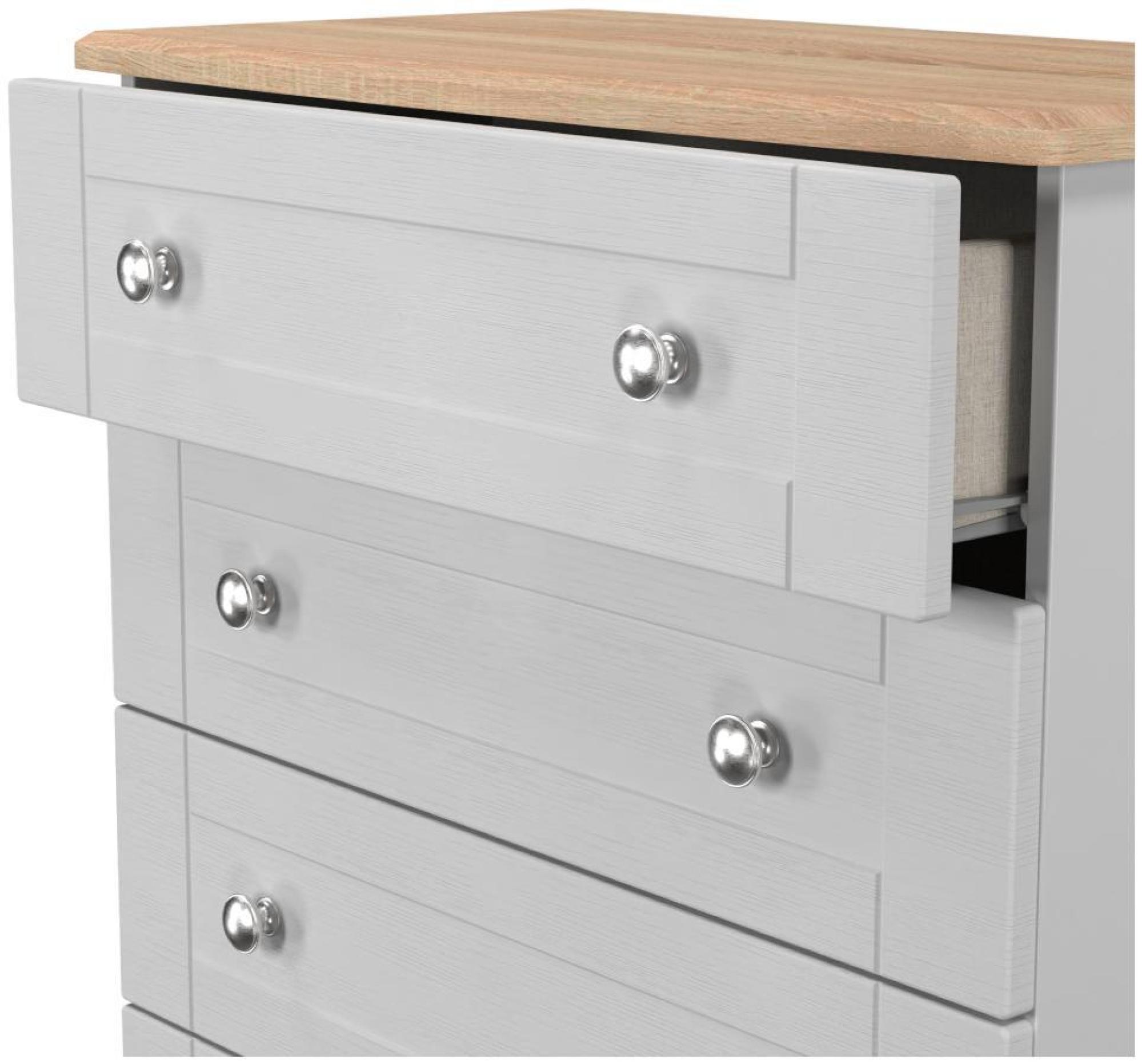 Sussex Chest - 5 Drawer - Grey and Oak