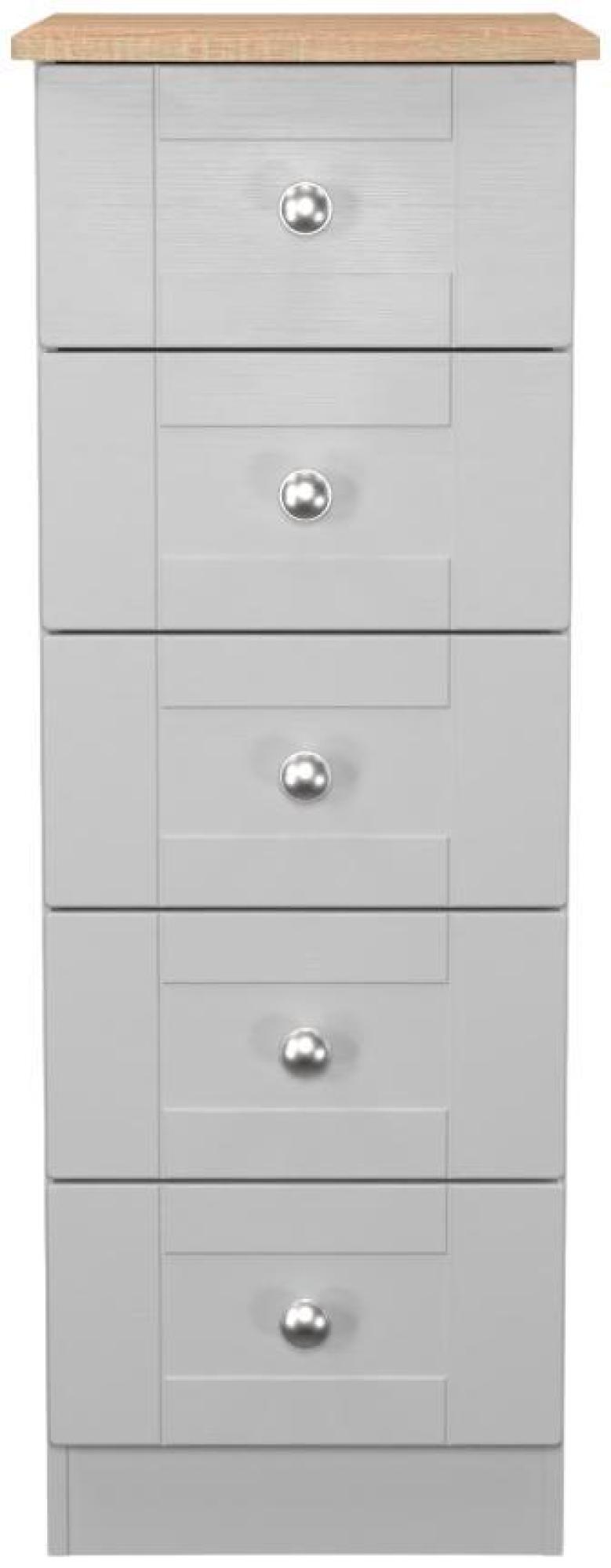 Sussex Grey and Oak Effect 5 Drawer Narrow Chest