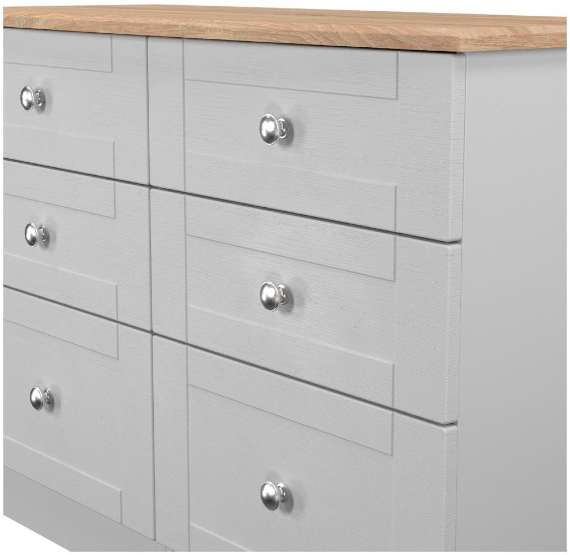 Sussex Midi Chest - 6 Drawer - Grey and Oak