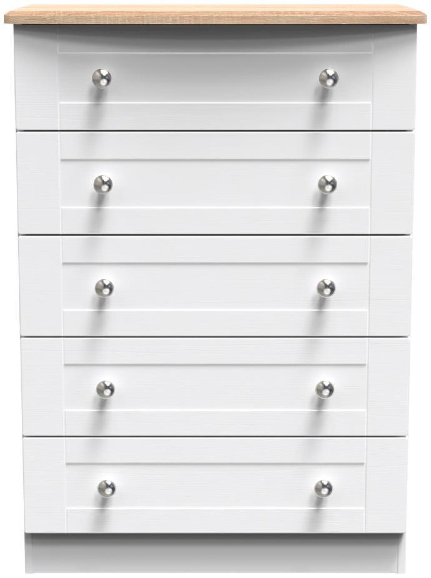 Sussex White and Oak Effect 5 Drawer Chest