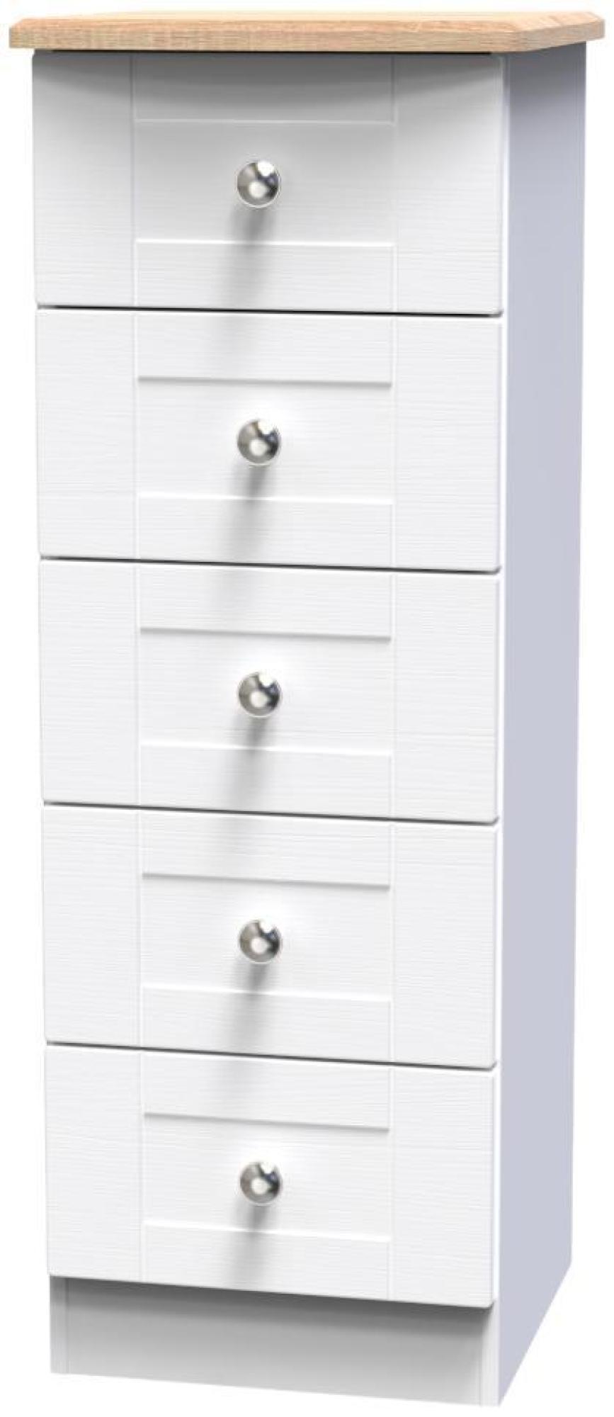 Sussex Narrow Chest - 5 Drawer - White and Oak