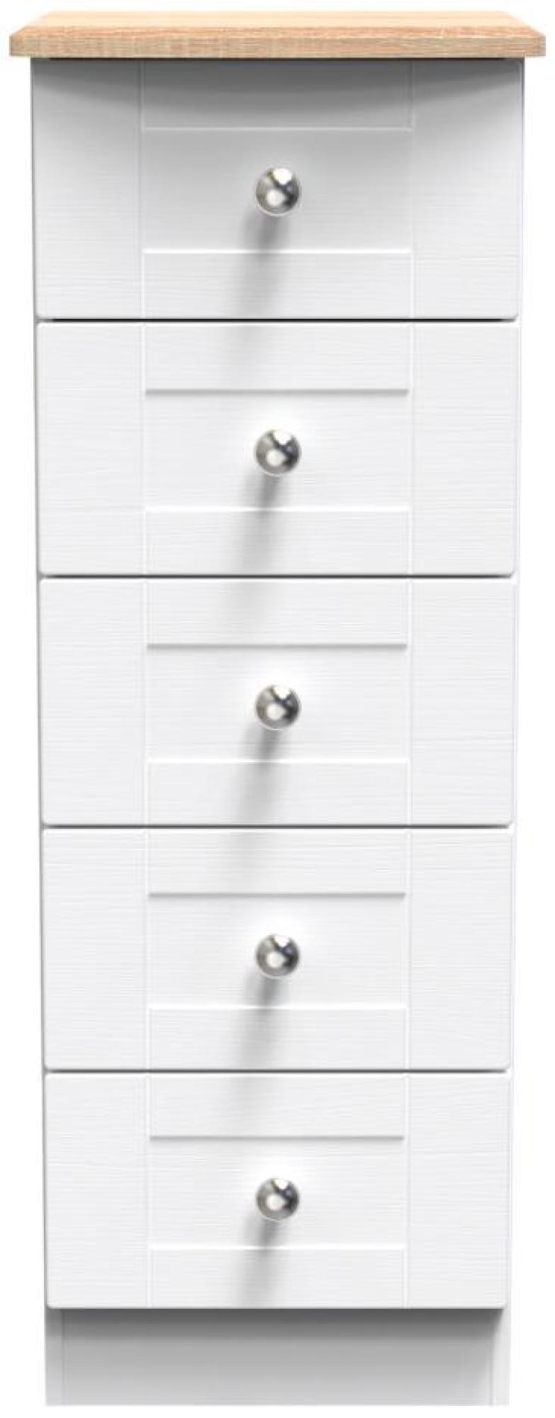 Sussex White and Oak Effect 5 Drawer Narrow Chest