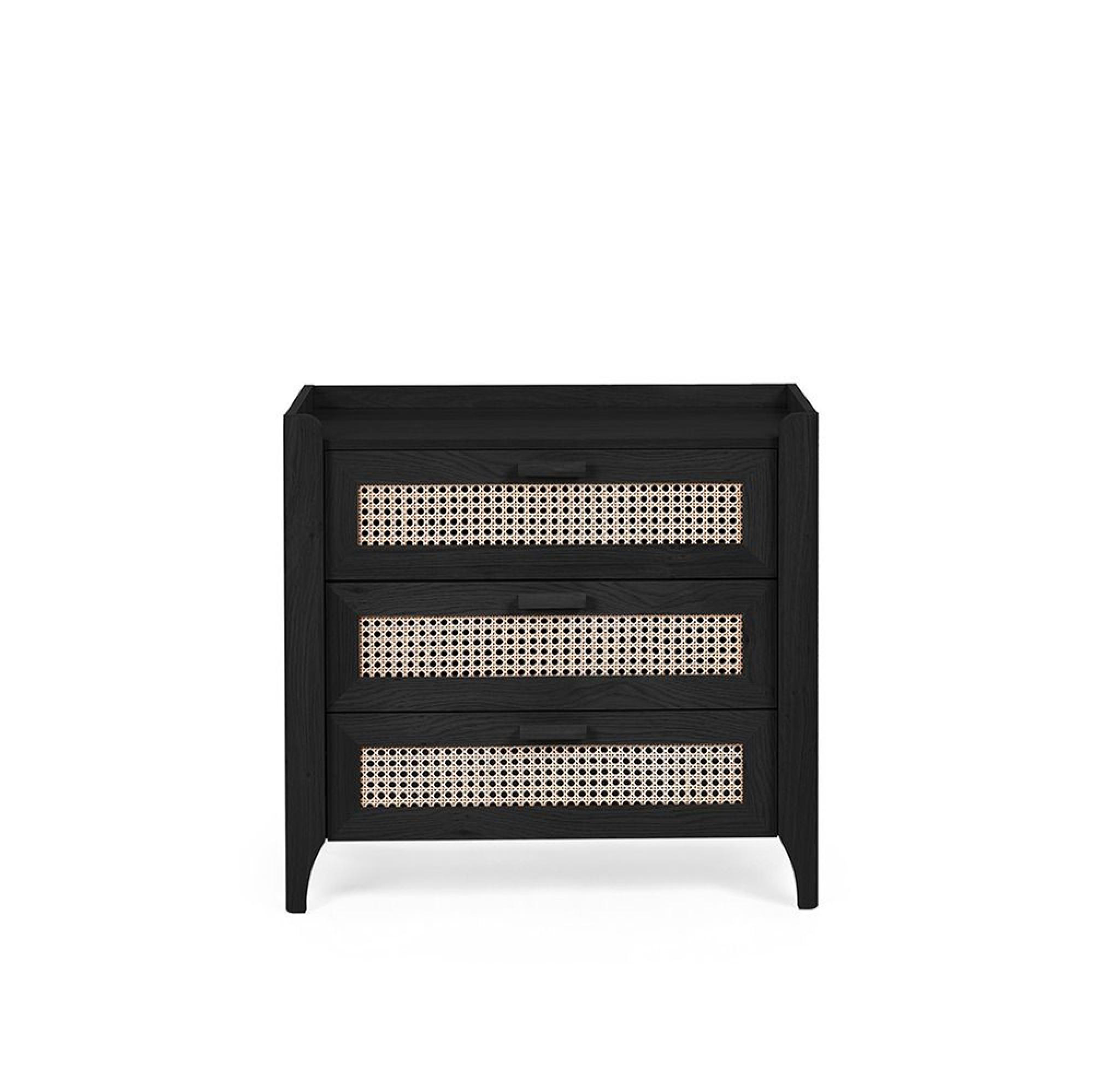 Sydney Chest of Drawers - 3 Drawer - Black and Faux Rattan