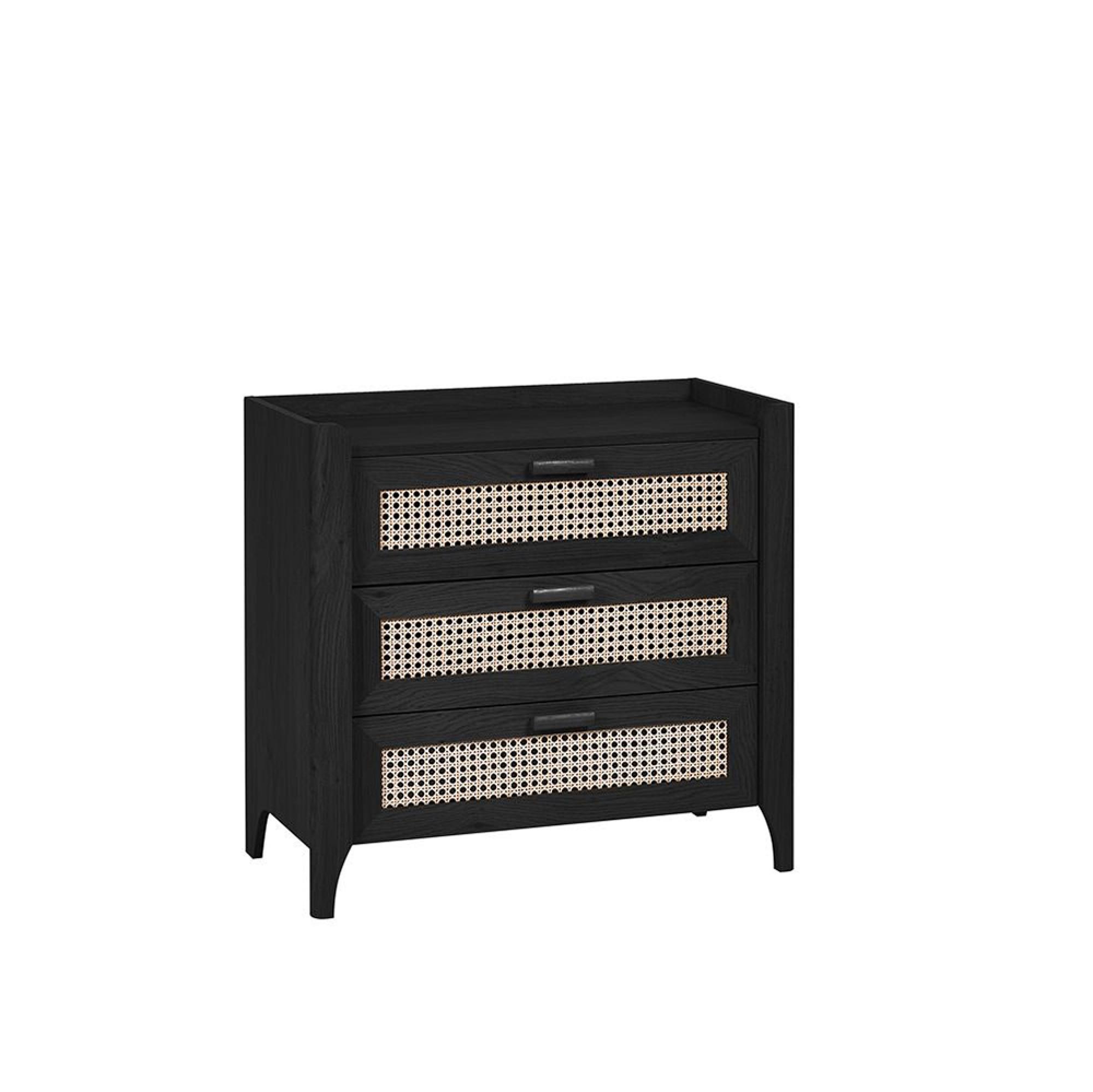 Sydney Chest of Drawers - 3 Drawer - Black and Faux Rattan