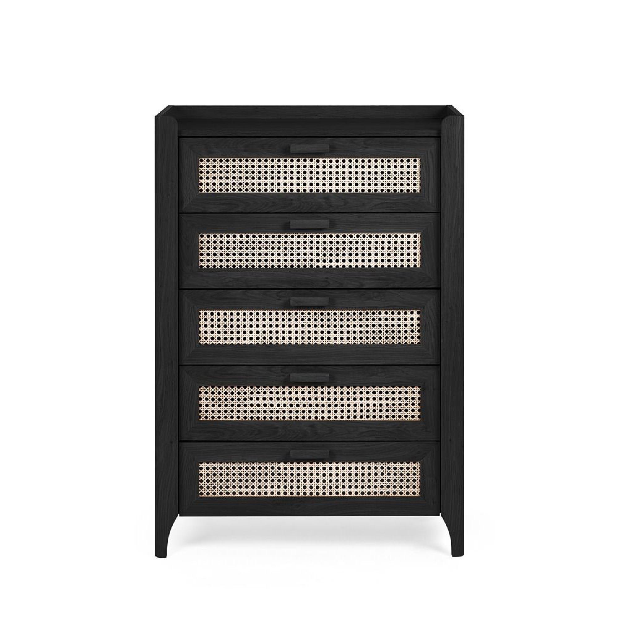 Sydney Chest of Drawers - 5 Drawer - Black and Faux Rattan