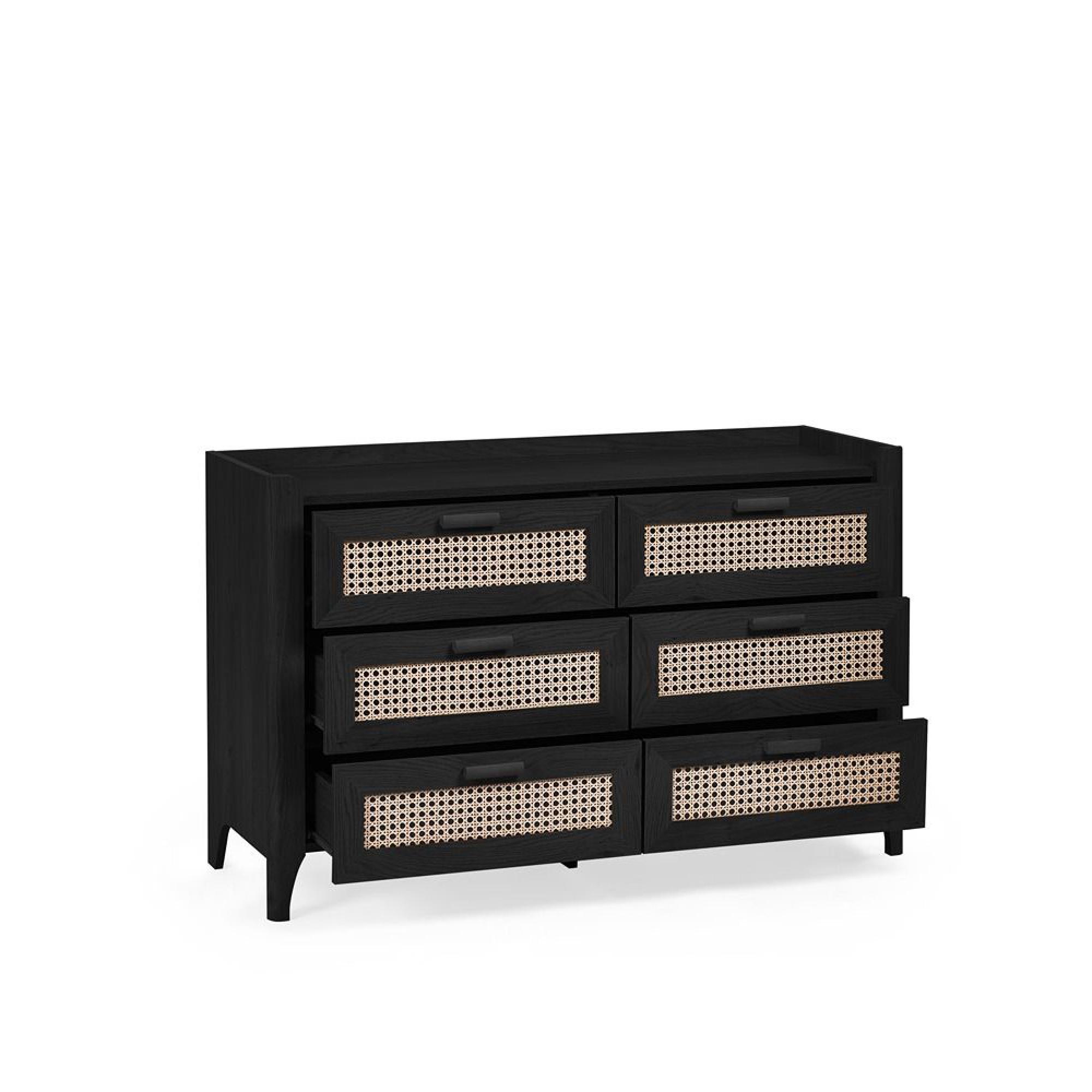 Sydney Chest of Drawers - 6 Drawer - Wide - Black and Faux Rattan