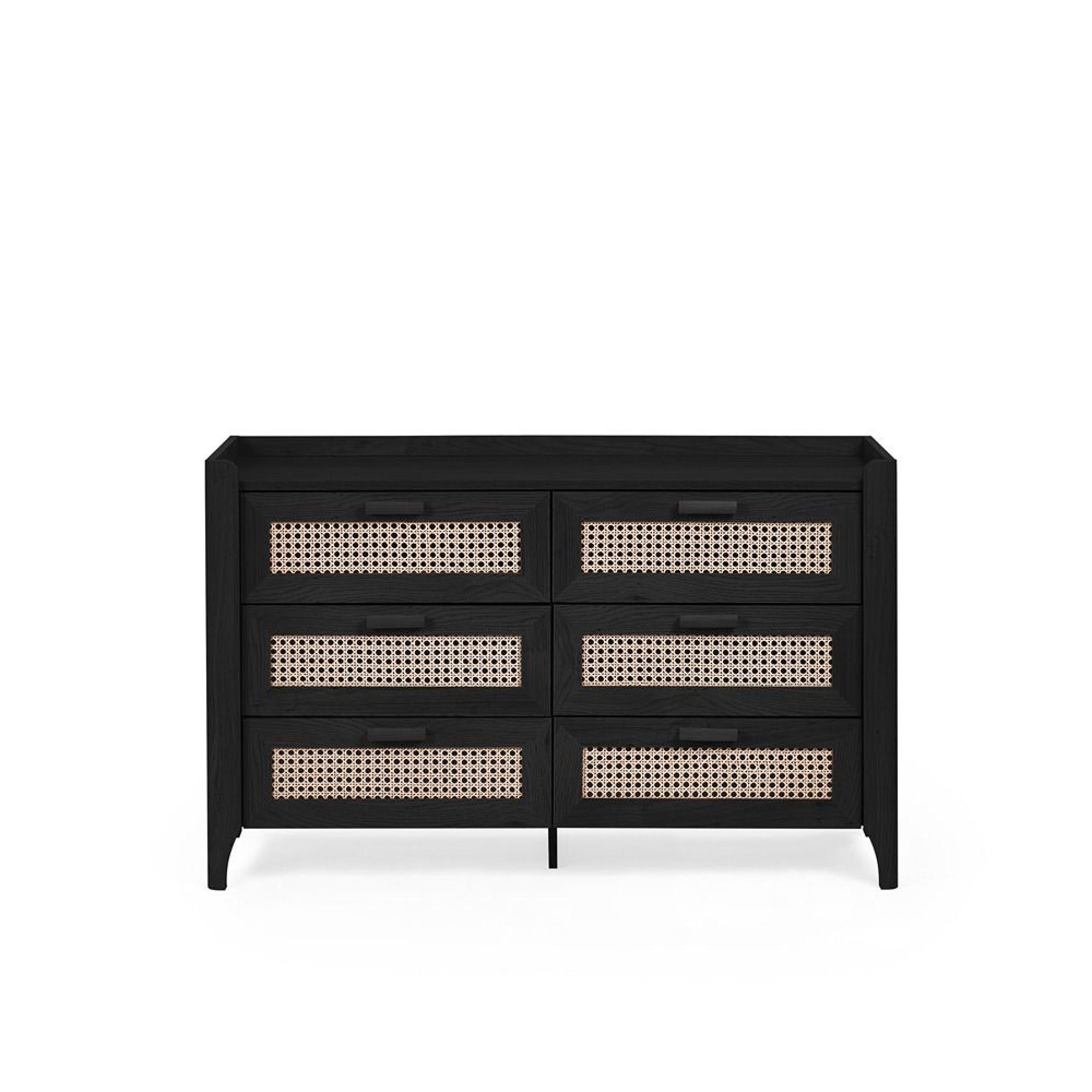 Sydney Chest of Drawers - 6 Drawer - Wide - Black and Faux Rattan