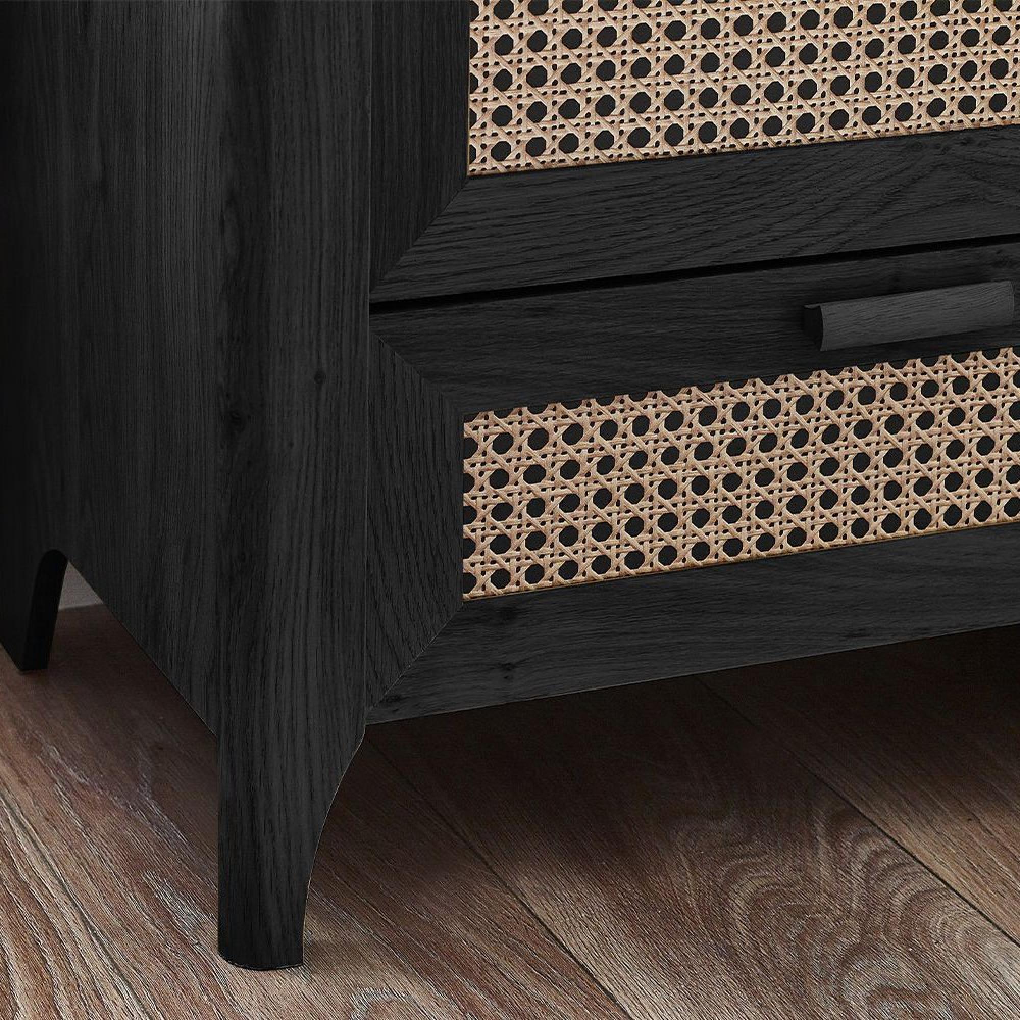 Sydney Chest of Drawers - 6 Drawer - Wide - Black and Faux Rattan