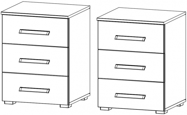 69KH : 2x3 Drawer Bedside Cabinet with High Polish Front
