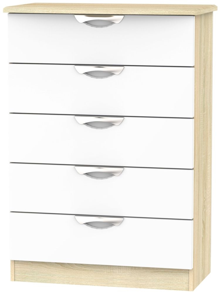 Camden 5 Drawer Chest - High Gloss White and Bardolino