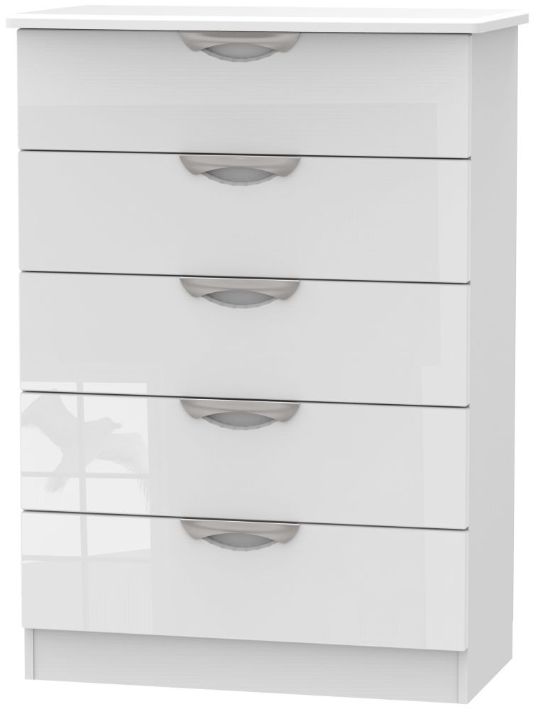 Camden 5 Drawer Chest - High Gloss White