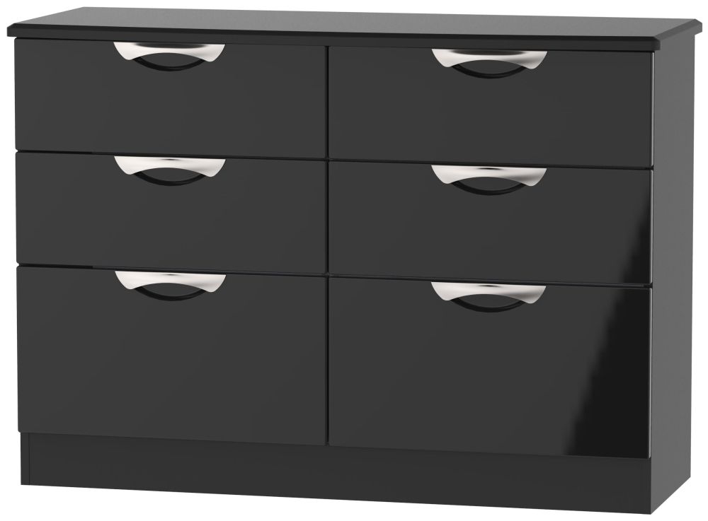 Camden 6 Drawer Midi Chest - High Gloss Black